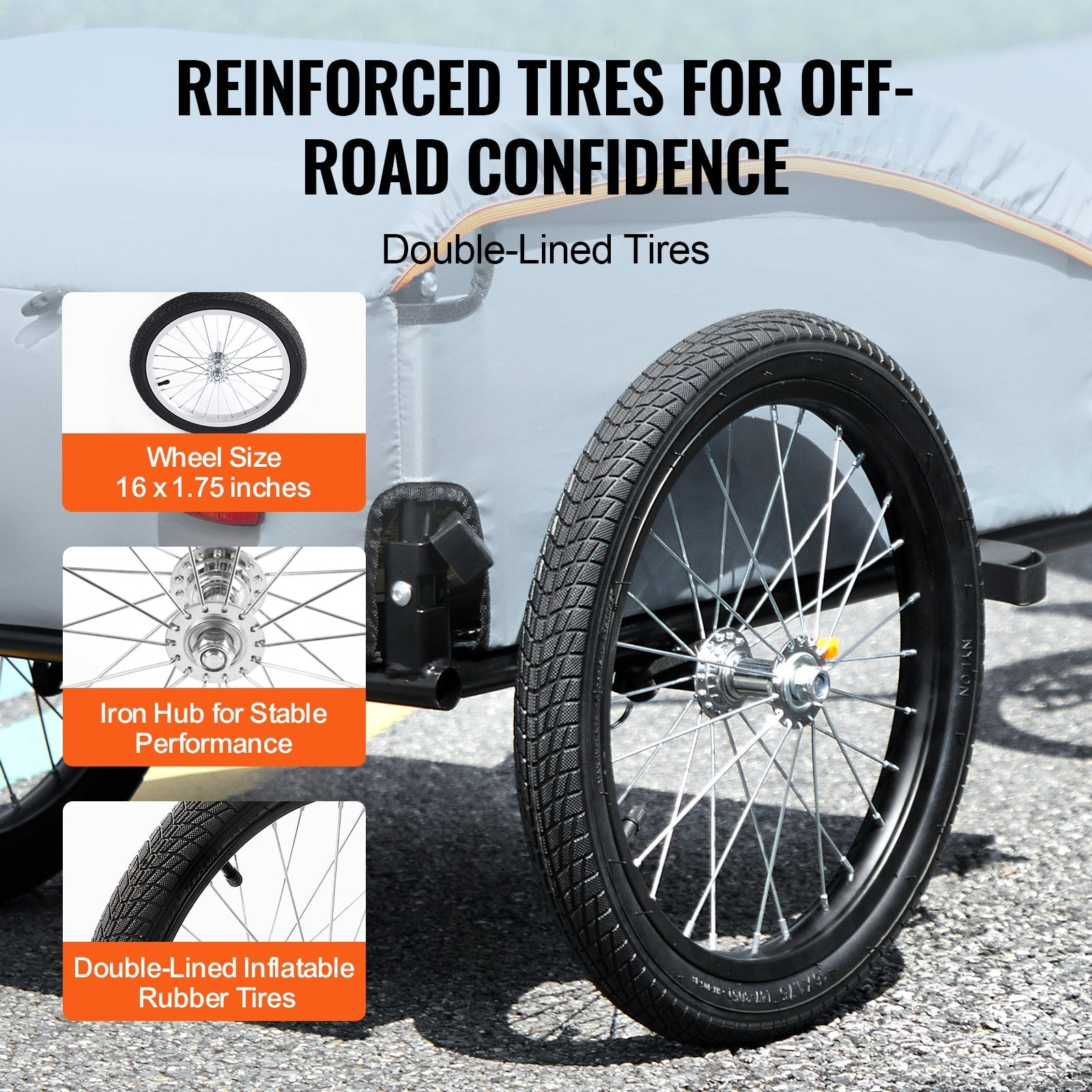 VEVOR Bike Cargo Trailer, 100 lbs Load Capacity, Heavy-Duty Bicycle Wagon Cart, Foldable Compact Storage with Universal Hitch, Waterproof Cover, 16" Wheels, Safe Reflectors, Fits 22"-28" Bike Wheels 