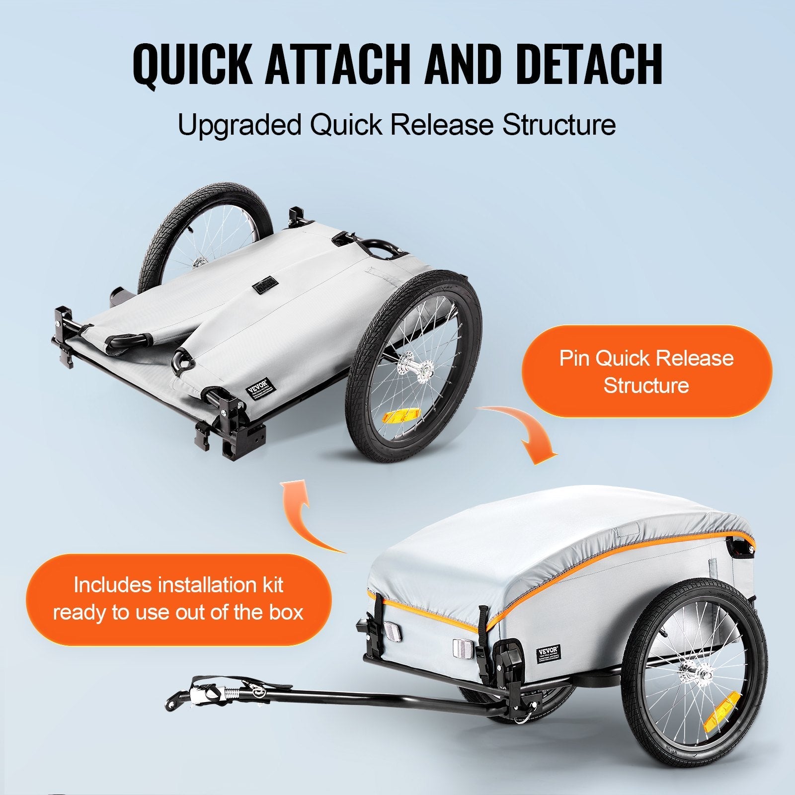 VEVOR Bike Cargo Trailer, 100 lbs Load Capacity, Heavy-Duty Bicycle Wagon Cart, Foldable Compact Storage with Universal Hitch, Waterproof Cover, 16" Wheels, Safe Reflectors, Fits 22"-28" Bike Wheels 