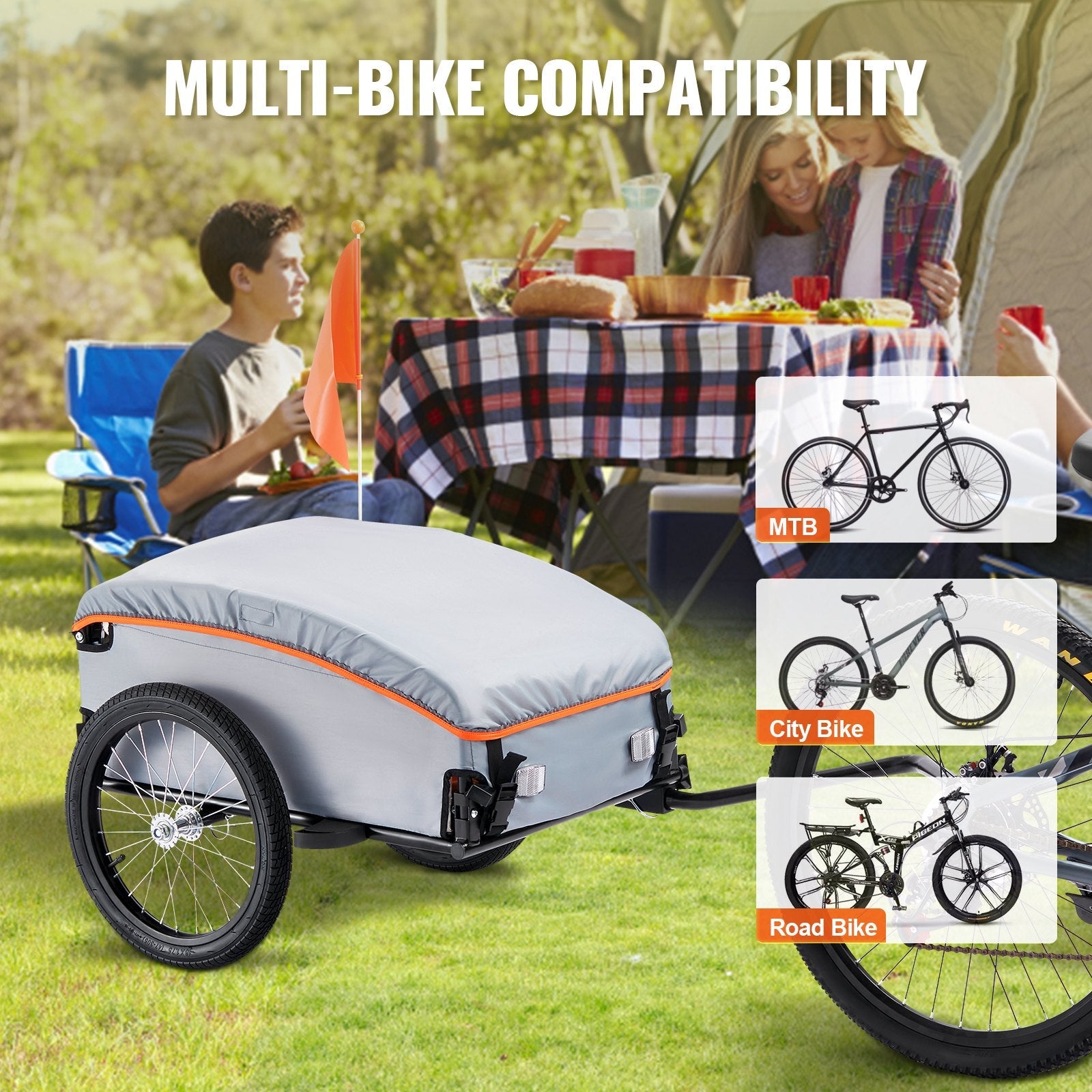VEVOR Bike Cargo Trailer, 100 lbs Load Capacity, Heavy-Duty Bicycle Wagon Cart, Foldable Compact Storage with Universal Hitch, Waterproof Cover, 16" Wheels, Safe Reflectors, Fits 22"-28" Bike Wheels 