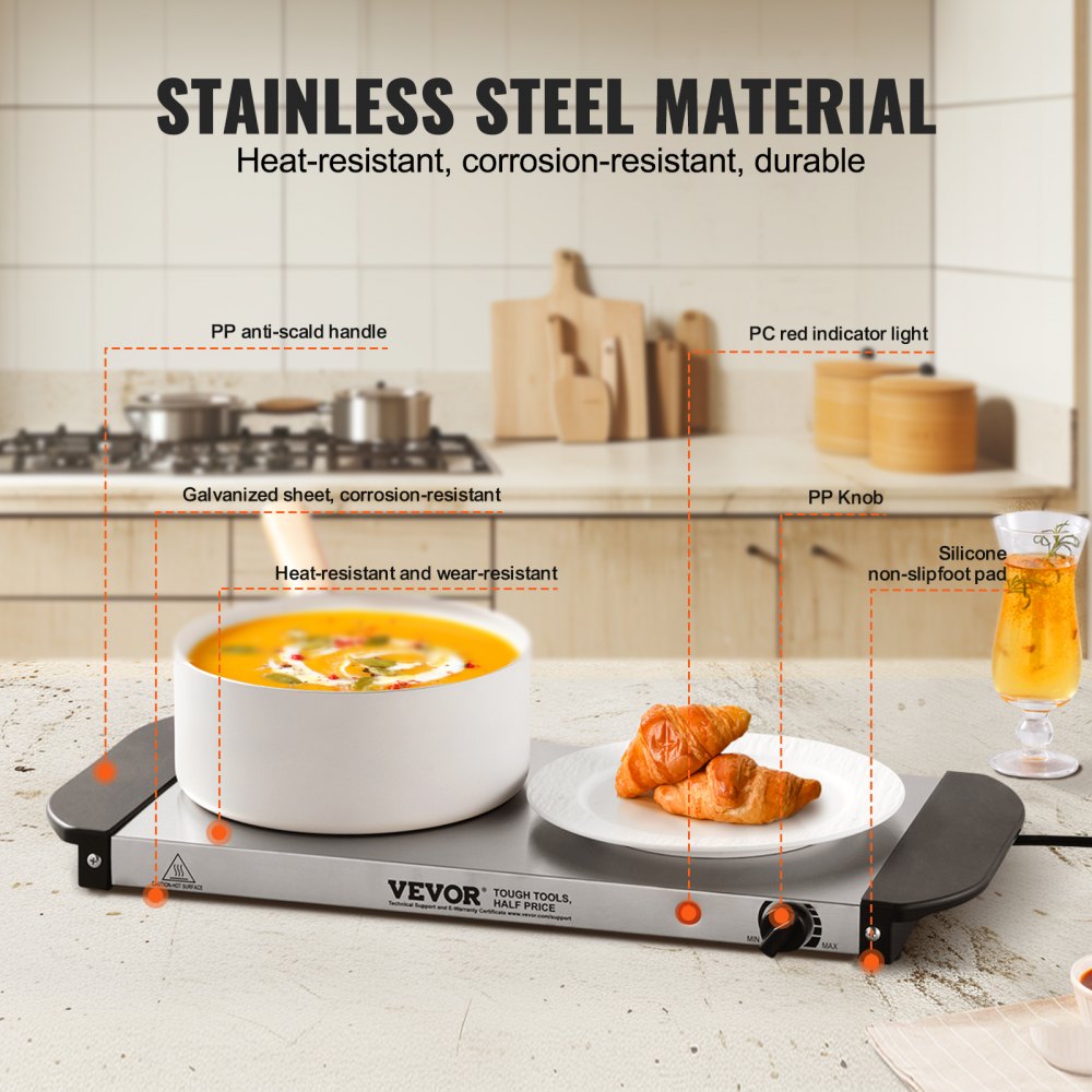 VEVOR Electric Warming Tray Buffet Food Warming w/ Temp Control Stainless Steel 