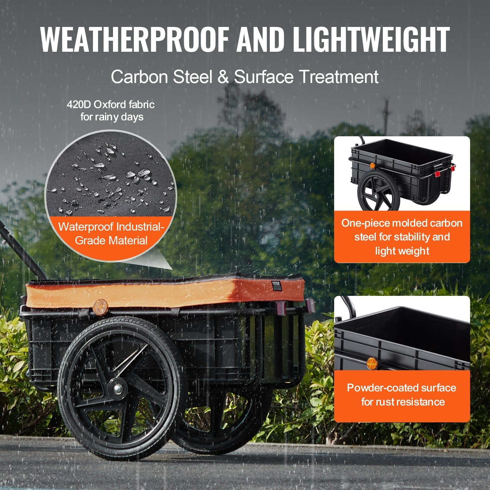 VEVOR Bike Cargo Trailer, 88 lbs Load Capacity, Heavy-Duty Bicycle Wagon Cart, Foldable Compact Storage with Universal Hitch, Waterproof Cover, 16" Wheels, Safe Reflectors, Fits 24"-28" Bike Wheels 