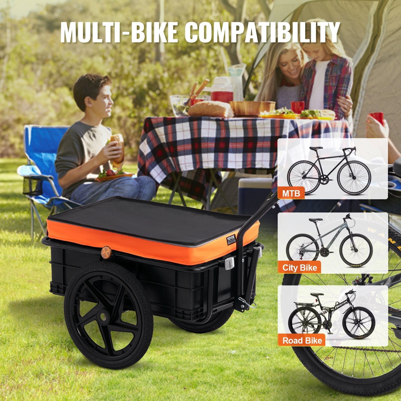 VEVOR Bike Cargo Trailer, 88 lbs Load Capacity, Heavy-Duty Bicycle Wagon Cart, Foldable Compact Storage with Universal Hitch, Waterproof Cover, 16" Wheels, Safe Reflectors, Fits 24"-28" Bike Wheels 