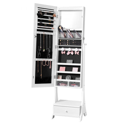 VEVOR Mirror Jewelry Cabinet Standing Mirror with Storage Full Length White 