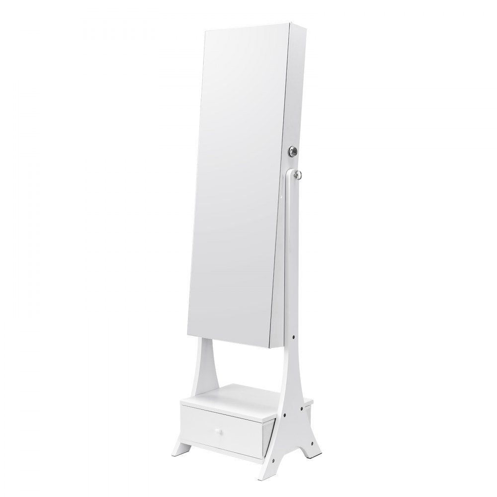 VEVOR Mirror Jewelry Cabinet Standing Mirror with Storage Full Length White 