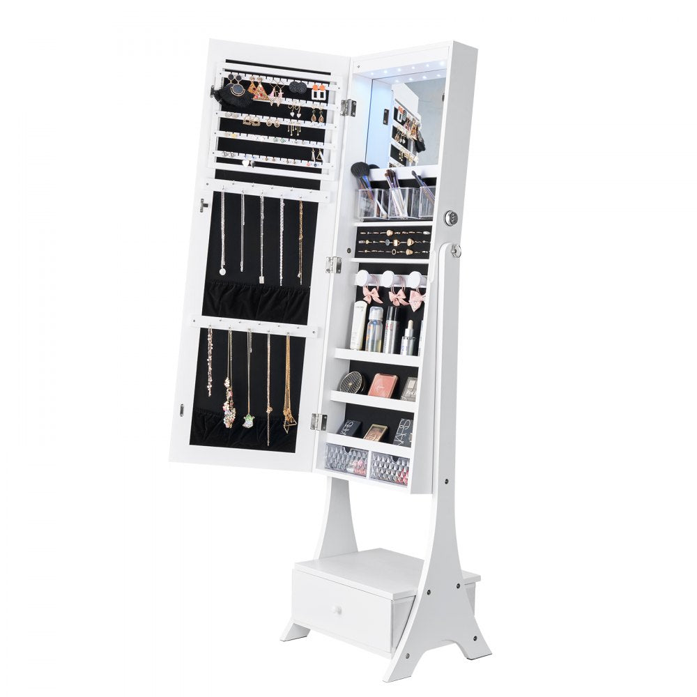 VEVOR Mirror Jewelry Cabinet Standing Mirror with Storage Full Length White 