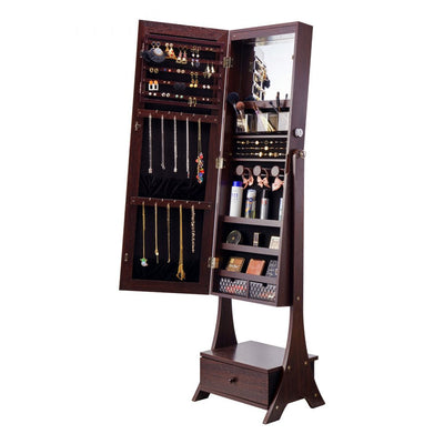 VEVOR Mirror Jewelry Cabinet Standing Mirror with Storage Full Length Brown 