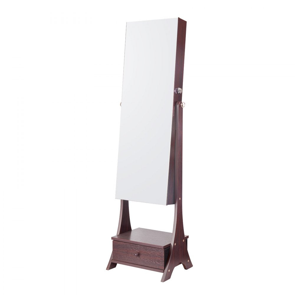 VEVOR Mirror Jewelry Cabinet Standing Mirror with Storage Full Length Brown 
