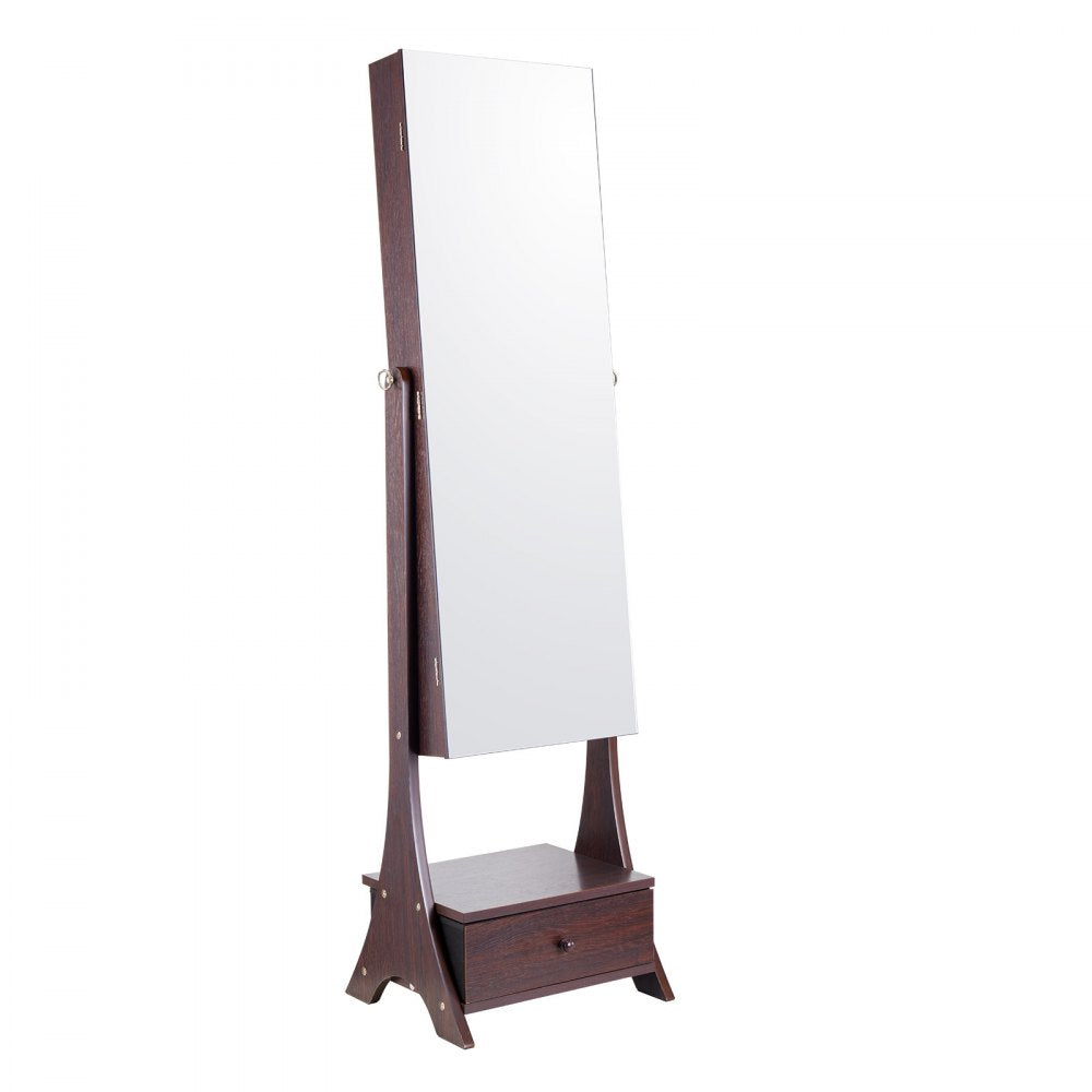 VEVOR Mirror Jewelry Cabinet Standing Mirror with Storage Full Length Brown 