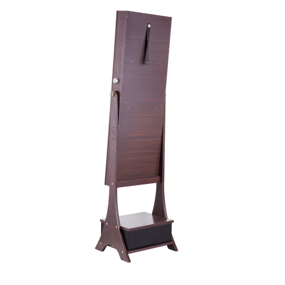 VEVOR Mirror Jewelry Cabinet Standing Mirror with Storage Full Length Brown 