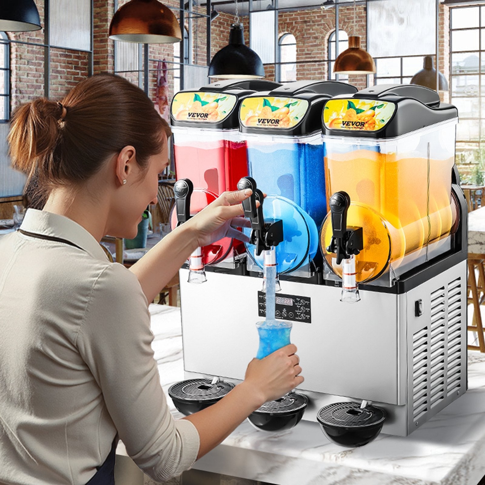 VEVOR Commercial Slushy Machine 15Lx3 Tank Margarita Smoothie Frozen Drink Maker 