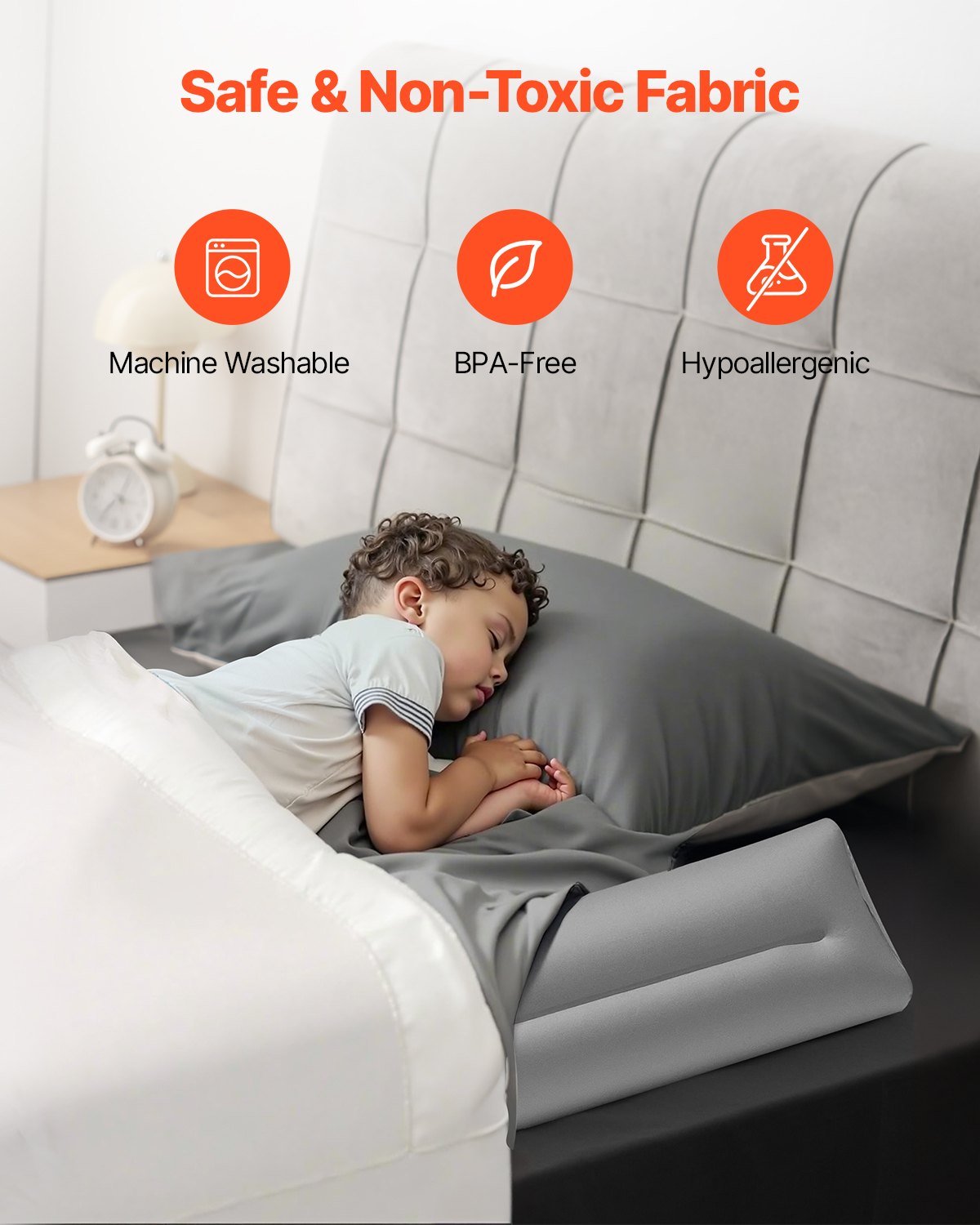 VEVOR Bed Bumper for Toddlers 47.4-inch Inflatable Bed Guard Rail with Hand Pump 