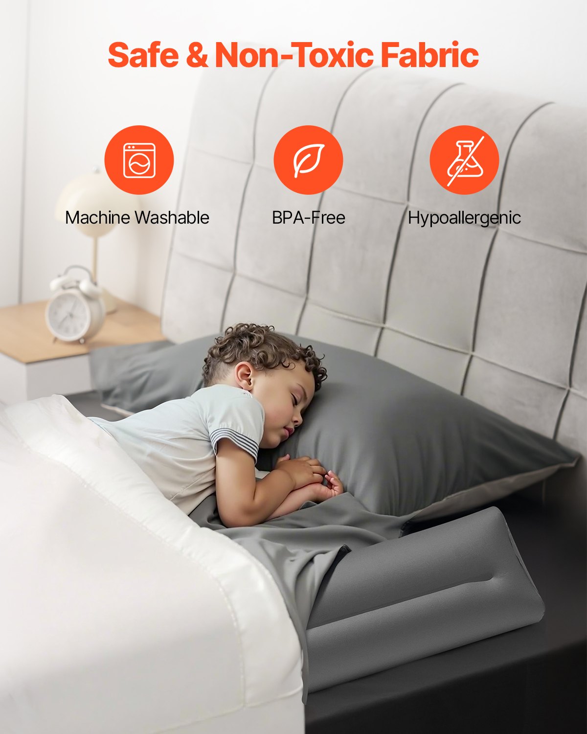 VEVOR Bed Bumper for Toddlers 52-inch Inflatable Bed Guard Rail with Safety Flap 