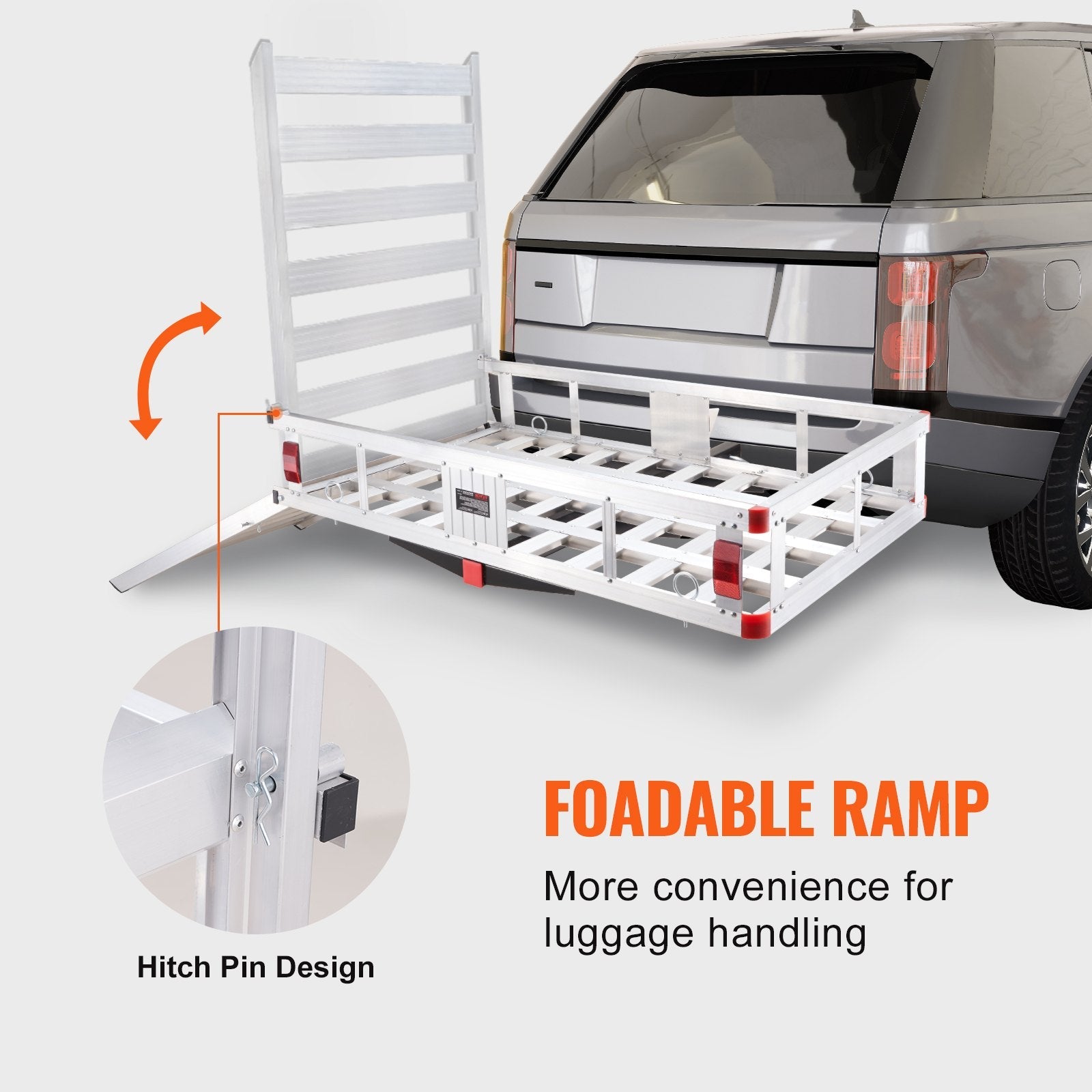 VEVOR 50 x 29.5 x 8.7 in Hitch Cargo Carrier, 500lb Capacity Trailer Hitch Mount Aluminum Cargo Basket with Folding Ramp, Luggage Carrier Rack Fits 2" Hitch Receiver for SUV Truck Pickup Camping 