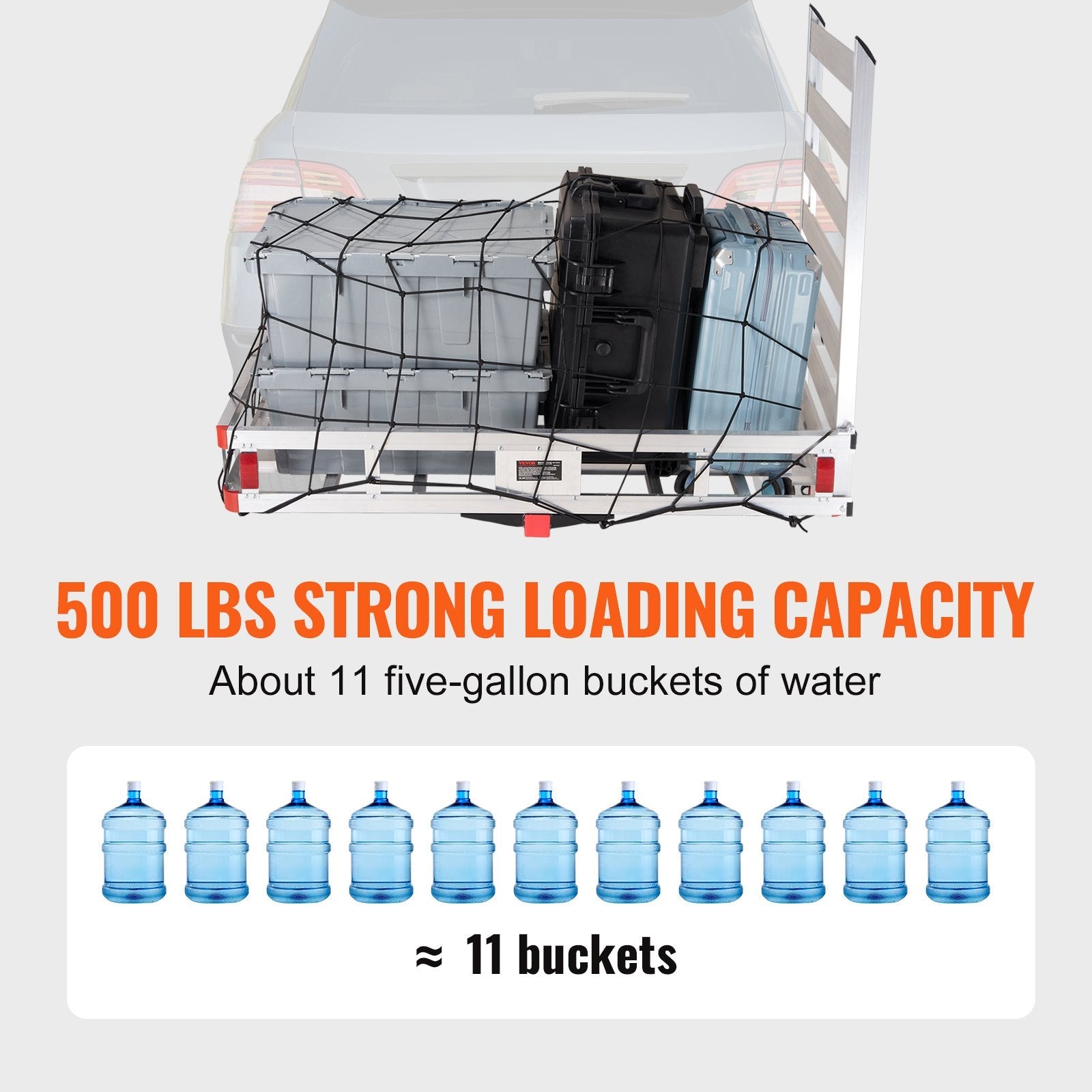 VEVOR 50 x 29.5 x 8.7 in Hitch Cargo Carrier, 500lb Capacity Trailer Hitch Mount Aluminum Cargo Basket with Folding Ramp, Luggage Carrier Rack Fits 2" Hitch Receiver for SUV Truck Pickup Camping 