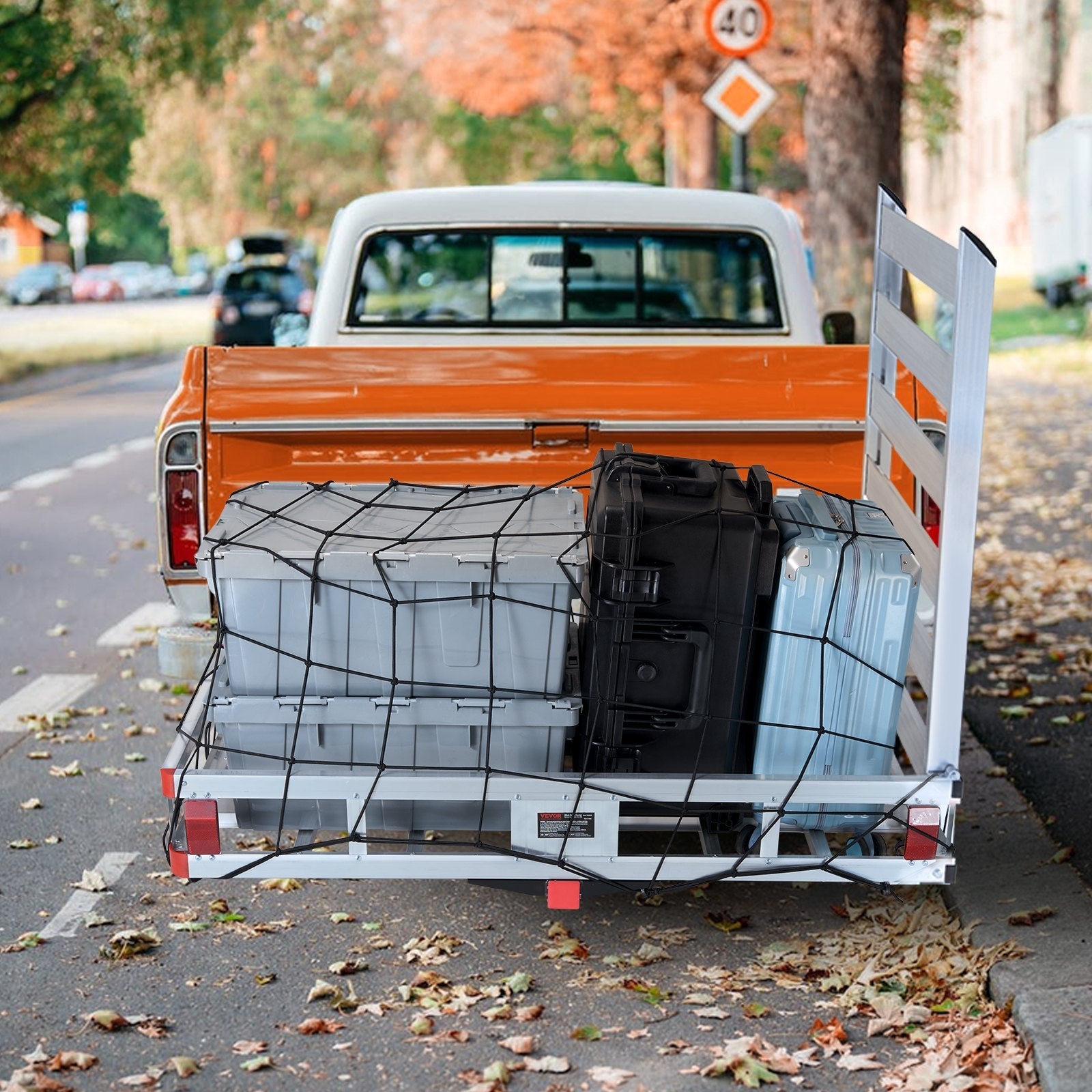 VEVOR 50 x 29.5 x 8.7 in Hitch Cargo Carrier, 500lb Capacity Trailer Hitch Mount Aluminum Cargo Basket with Folding Ramp, Luggage Carrier Rack Fits 2" Hitch Receiver for SUV Truck Pickup Camping 