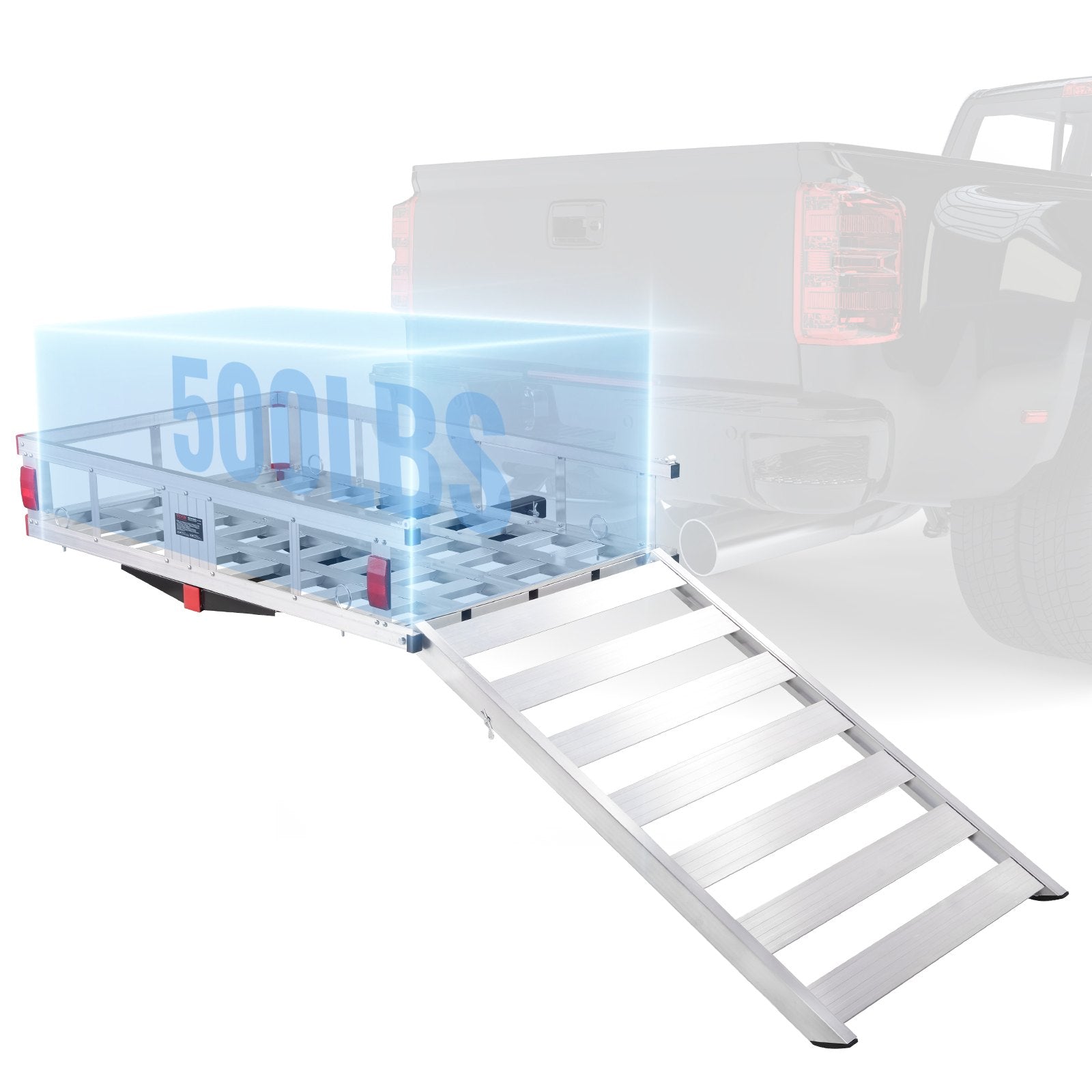 VEVOR 50 x 29.5 x 8.7 in Hitch Cargo Carrier, 500lb Capacity Trailer Hitch Mount Aluminum Cargo Basket with Folding Ramp, Luggage Carrier Rack Fits 2" Hitch Receiver for SUV Truck Pickup Camping 