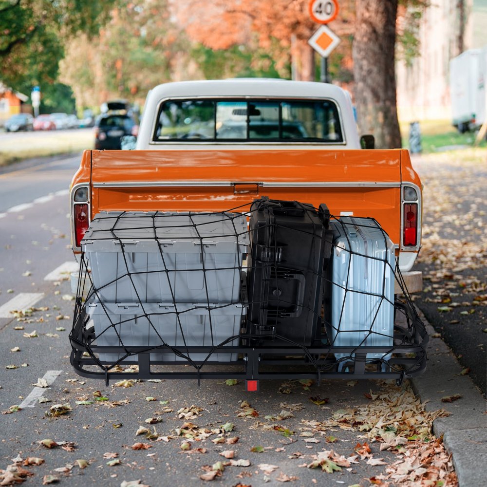VEVOR 53 x 19 x 5 in Hitch Cargo Carrier, 500lb Capacity Trailer Hitch Mount Cargo Basket, Steel Luggage Carrier Rack Fits 2" Hitch Receiver for SUV Truck Pickup with Cargo Net, Stabilizer, Straps 