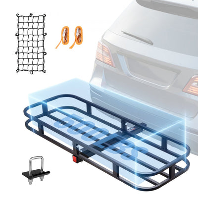 VEVOR 53 x 19 x 5 in Hitch Cargo Carrier, 500lb Capacity Trailer Hitch Mount Cargo Basket, Steel Luggage Carrier Rack Fits 2" Hitch Receiver for SUV Truck Pickup with Cargo Net, Stabilizer, Straps 