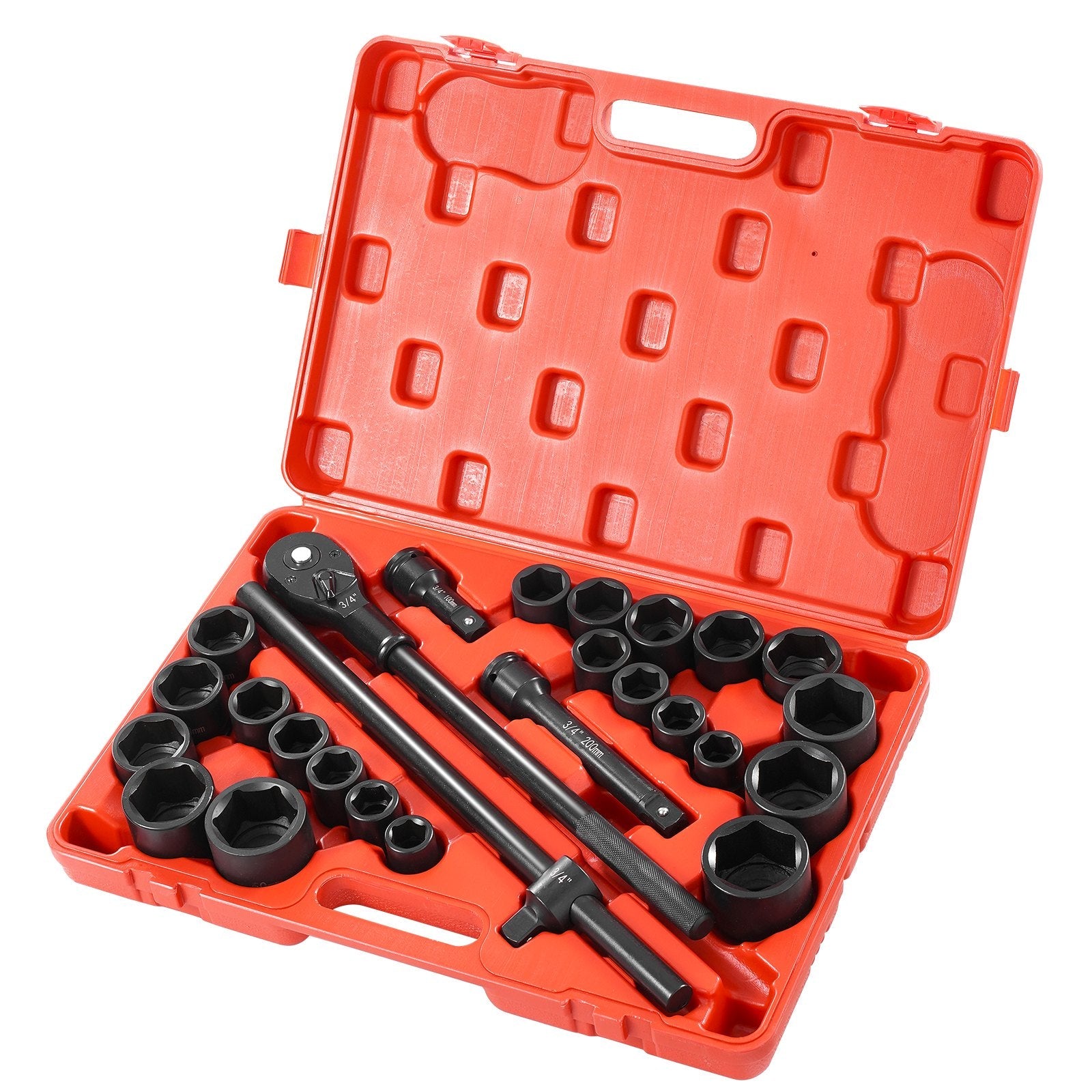 Impact Socket Set 3/4 Inches 27 Piece SAE 7/8 to 2 Inches and Metric 22 to 50 mm 