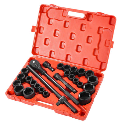 Impact Socket Set 3/4 Inches 27 Piece SAE 7/8 to 2 Inches and Metric 22 to 50 mm 