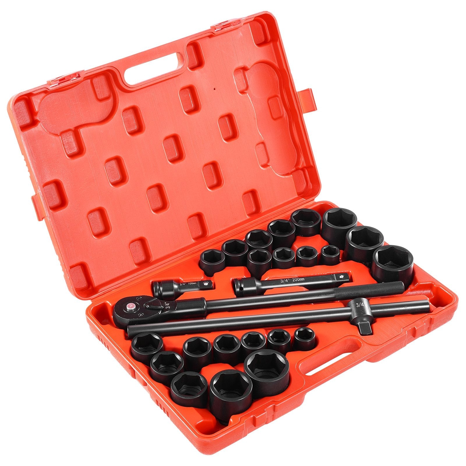 Impact Socket Set 3/4 Inches 27 Piece SAE 7/8 to 2 Inches and Metric 22 to 50 mm 