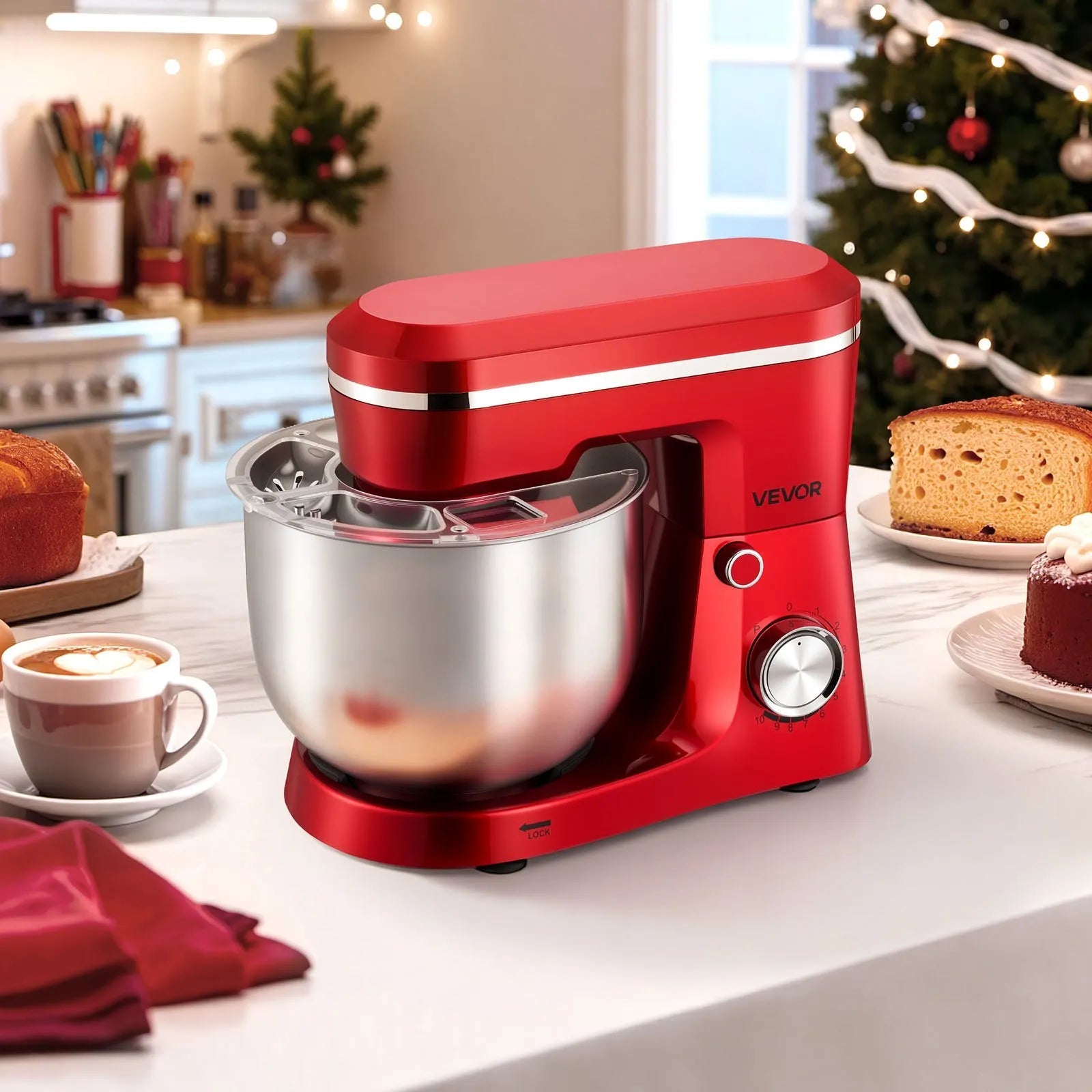 VEVOR Stand Mixer, 4.4 QT+6 QT Electric Kitchen Mixer, 300W Dough-Mixer, 10 Speeds Tilt-head Food-Mixer with Stainless Steel Bowls, Dough Hook, Whisk, Beater, for Baking, Mixing, Whipping & Kneading 