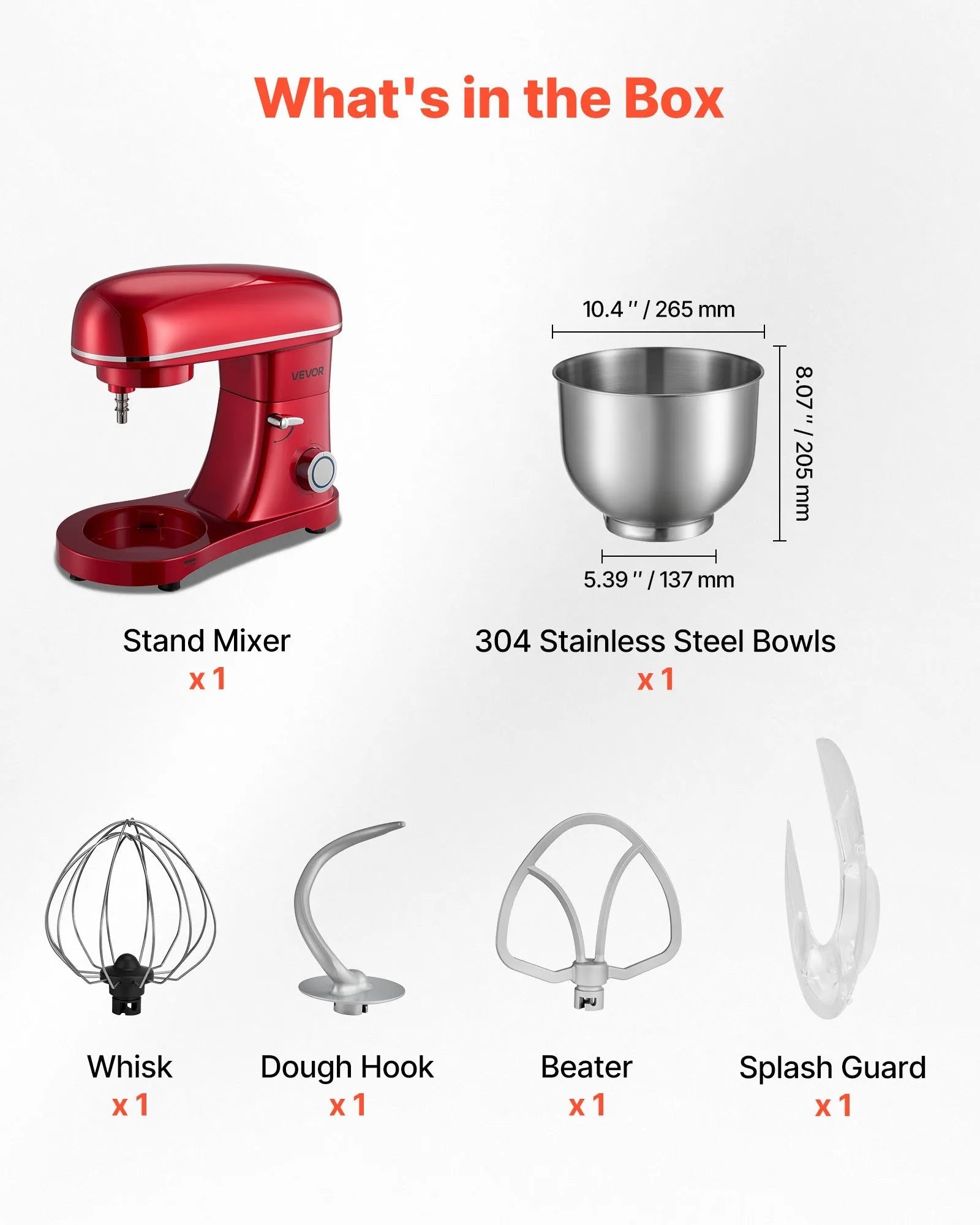 VEVOR Stand Mixer, 8.2 QT Electric Kitchen Mixer, 660W Dough-Mixer, 6 + Pulse Speeds Tilt-head Food-Mixer with Stainless Steel Bowl, Dough Hook, Whisk, Beater, for Baking, Mixing, Whipping & Kneading 