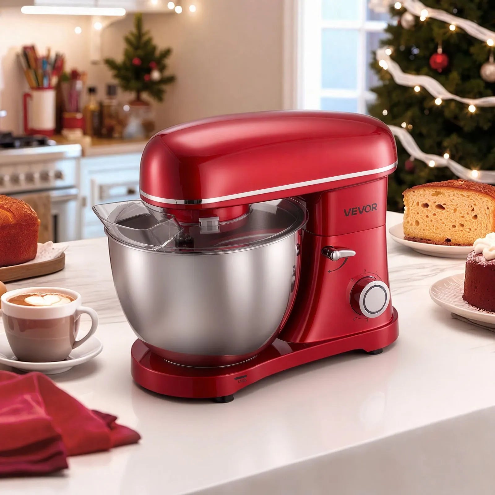 VEVOR Stand Mixer, 8.2 QT Electric Kitchen Mixer, 660W Dough-Mixer, 6 + Pulse Speeds Tilt-head Food-Mixer with Stainless Steel Bowl, Dough Hook, Whisk, Beater, for Baking, Mixing, Whipping & Kneading 