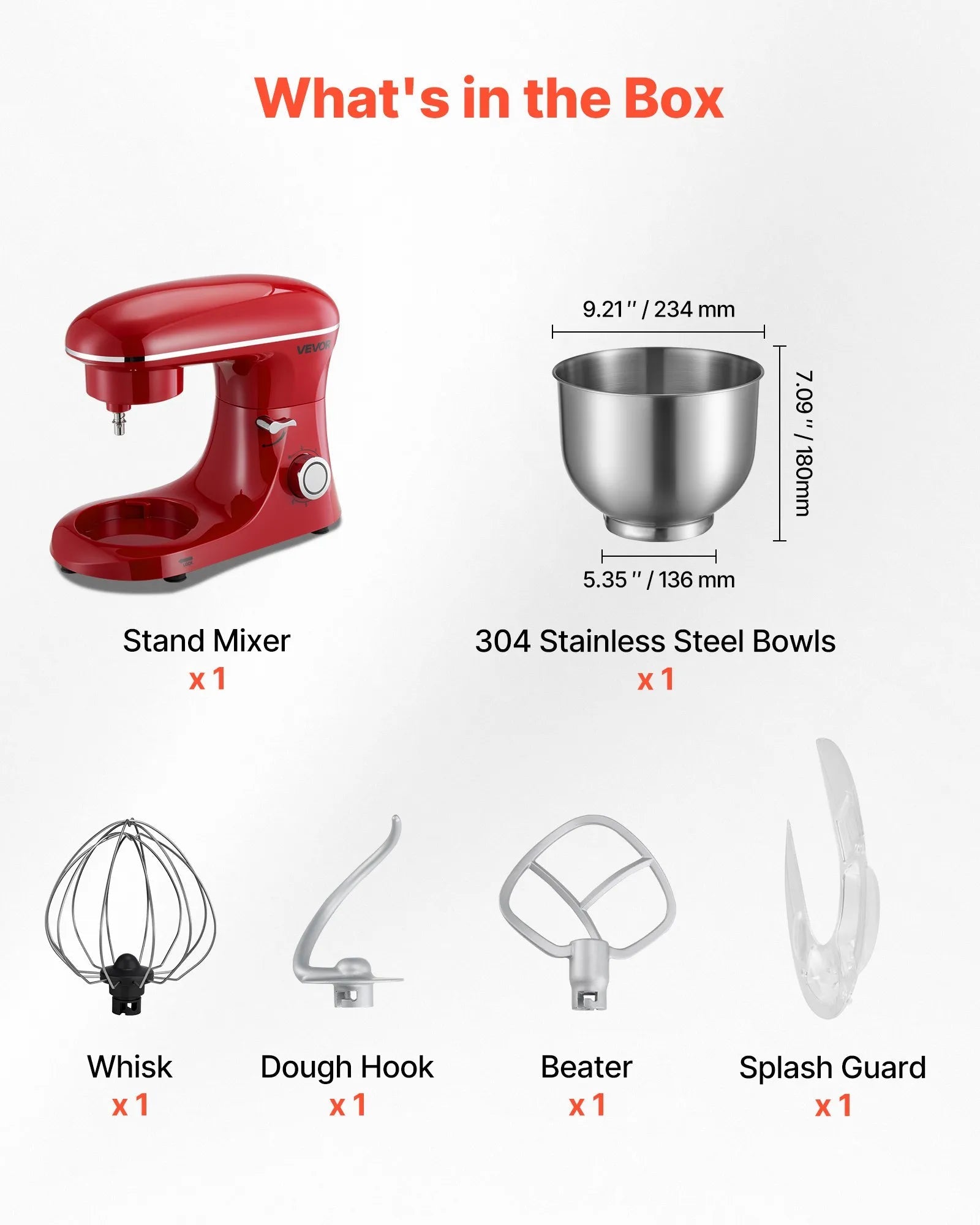 VEVOR Stand Mixer, 6 QT Electric Kitchen Mixer, 660W Dough-Mixer, 6 + Pulse Speeds Tilt-head Food-Mixer with Stainless Steel Bowl, Dough Hook, Whisk, Beater, for Baking, Mixing, Whipping & Kneading 