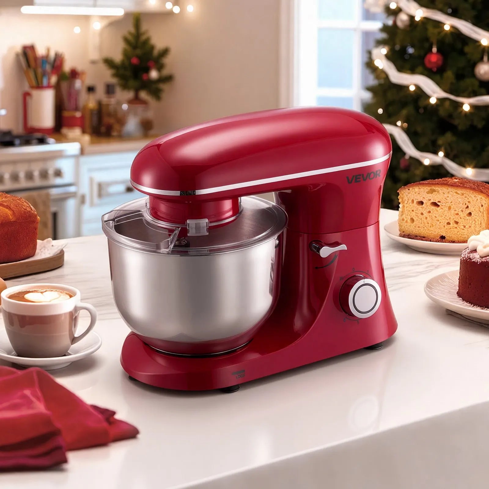 VEVOR Stand Mixer, 6 QT Electric Kitchen Mixer, 660W Dough-Mixer, 6 + Pulse Speeds Tilt-head Food-Mixer with Stainless Steel Bowl, Dough Hook, Whisk, Beater, for Baking, Mixing, Whipping & Kneading 