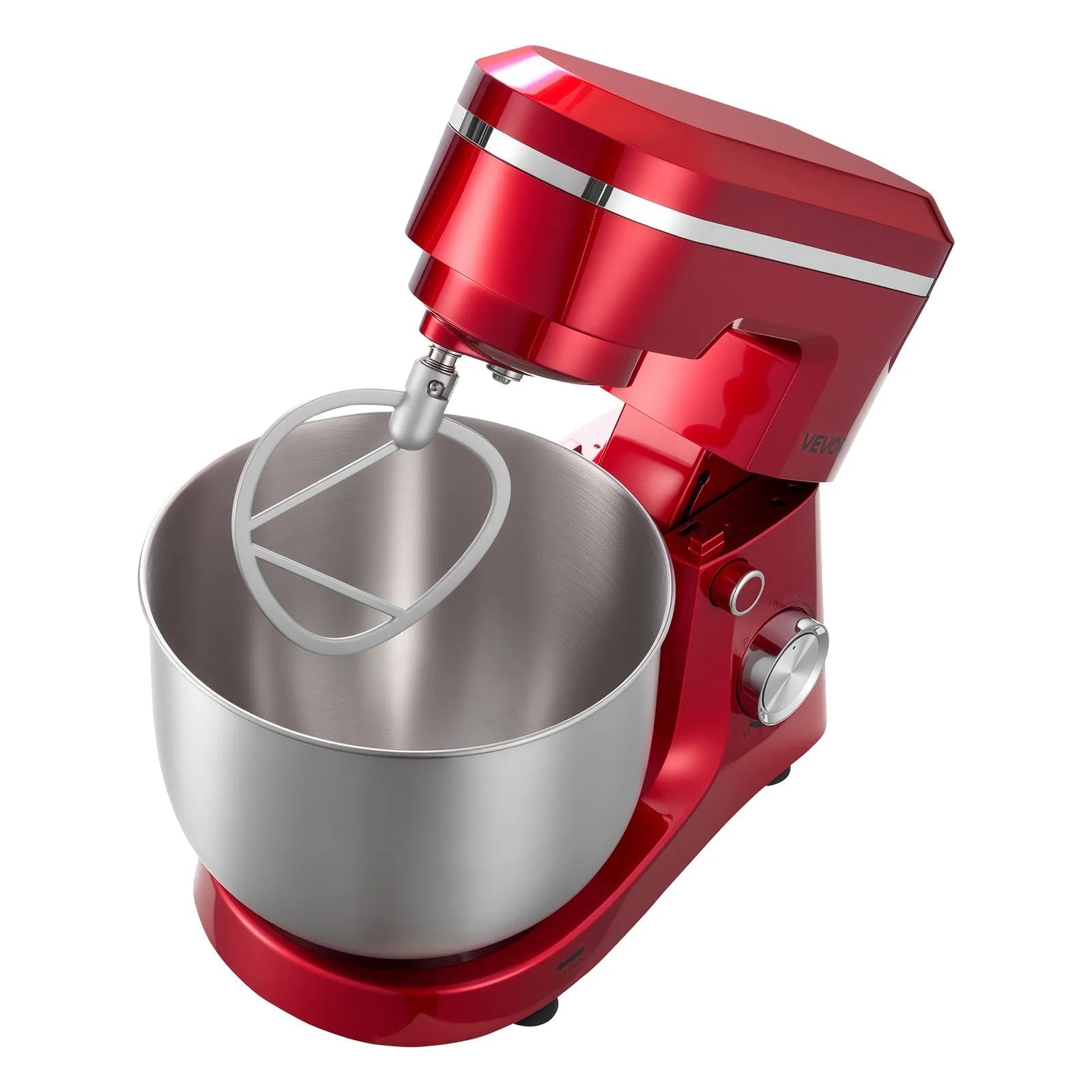 VEVOR Stand Mixer, 6 QT Electric Kitchen Mixer, 300W Dough-Mixer, 10 Speeds Tilt-head Food-Mixer with Stainless Steel Bowl, Dough Hook, Whisk, Beater, for Baking, Mixing, Whipping & Kneading, Red 