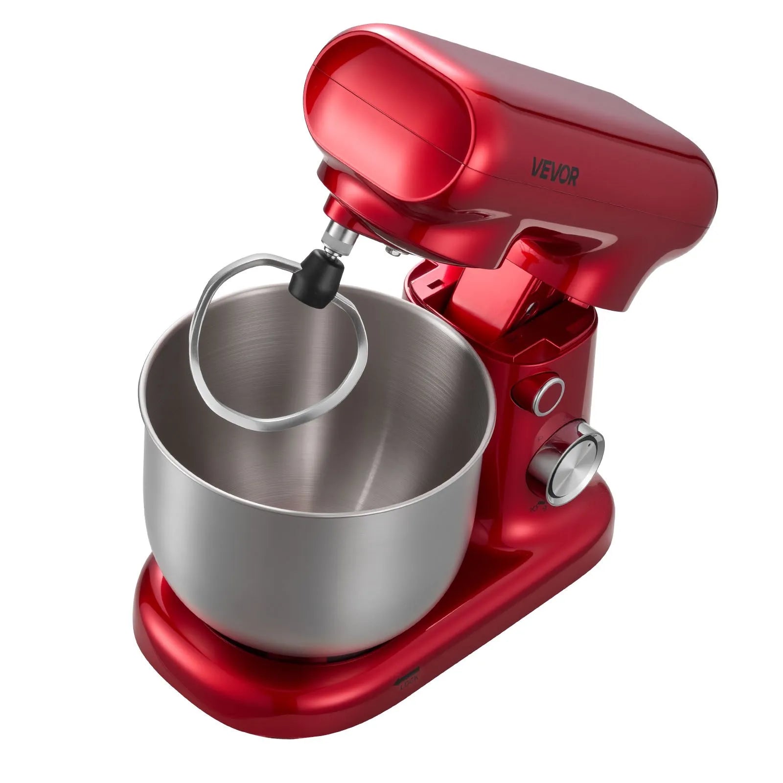 VEVOR Stand Mixer, 3 QT Electric Kitchen Mixer, 300W Dough-Mixer, 10 Speeds Tilt-head Food-Mixer with Stainless Steel Bowl, Dough Hook, Whisk, Beater, for Baking, Mixing, Whipping & Kneading, Red 