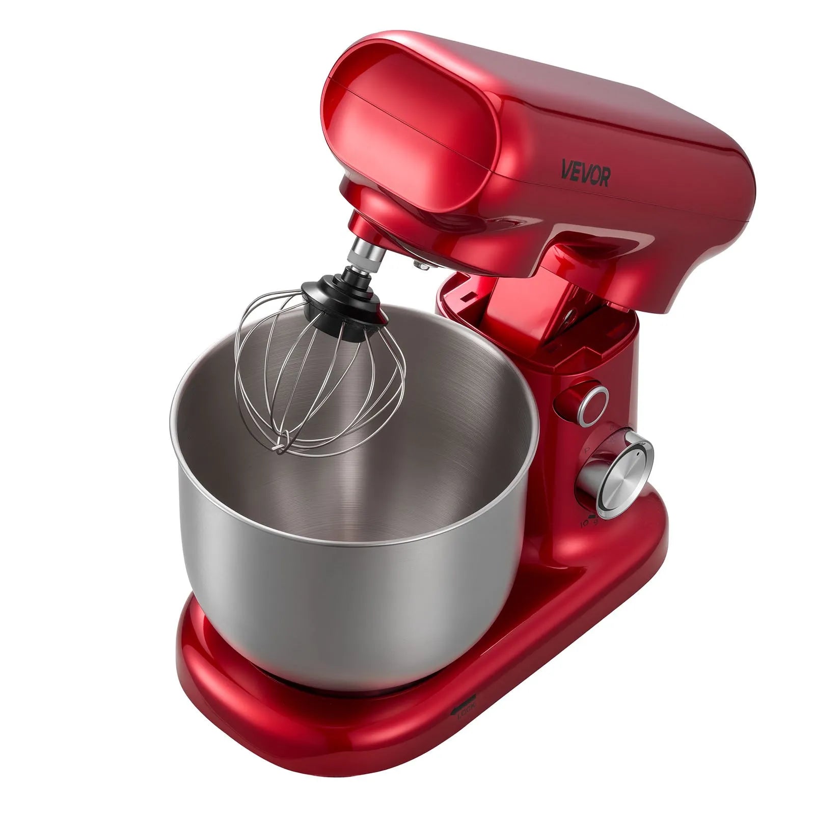 VEVOR Stand Mixer, 3 QT Electric Kitchen Mixer, 300W Dough-Mixer, 10 Speeds Tilt-head Food-Mixer with Stainless Steel Bowl, Dough Hook, Whisk, Beater, for Baking, Mixing, Whipping & Kneading, Red 