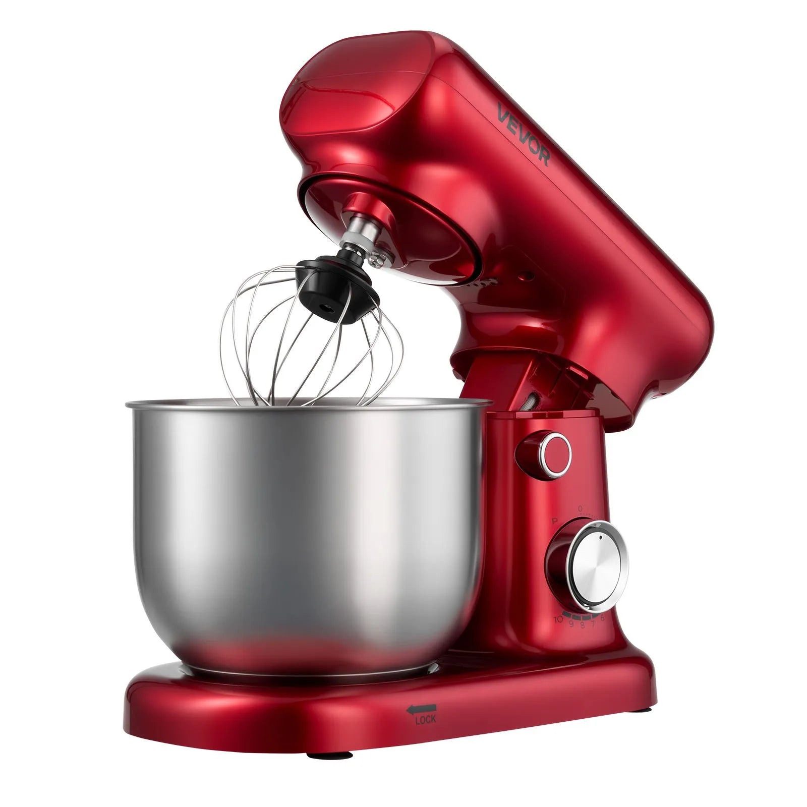 VEVOR Stand Mixer, 3 QT Electric Kitchen Mixer, 300W Dough-Mixer, 10 Speeds Tilt-head Food-Mixer with Stainless Steel Bowl, Dough Hook, Whisk, Beater, for Baking, Mixing, Whipping & Kneading, Red 