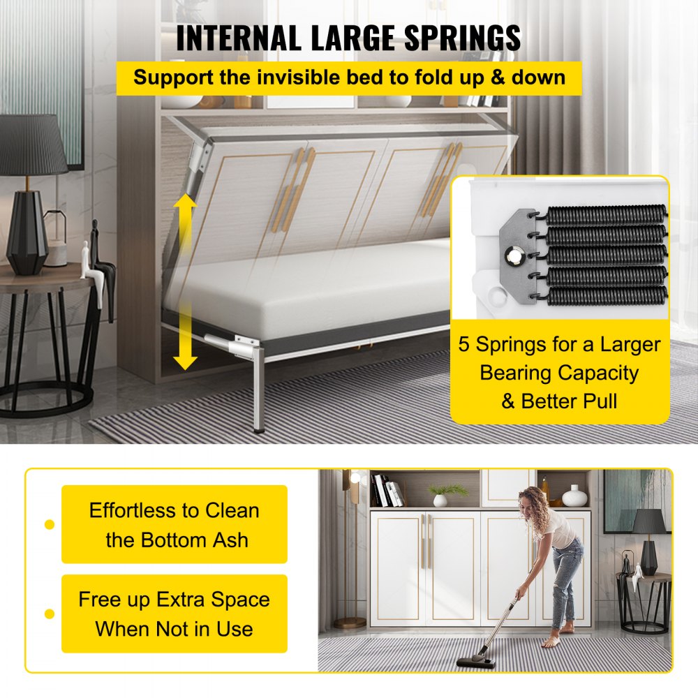 VEVOR DIY Murphy Bed Hardware Kit Horizontal Mounting Wall Bed Springs Mechanism Heavy Duty Bed Support Hardware DIY Kit for Queen Twin Size Bed 