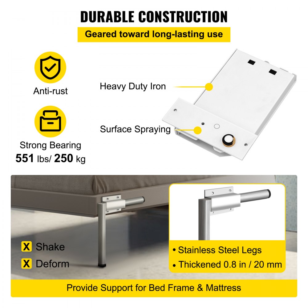 VEVOR DIY Murphy Bed Hardware Kit Horizontal Mounting Wall Bed Springs Mechanism Heavy Duty Bed Support Hardware DIY Kit for Queen Twin Size Bed 