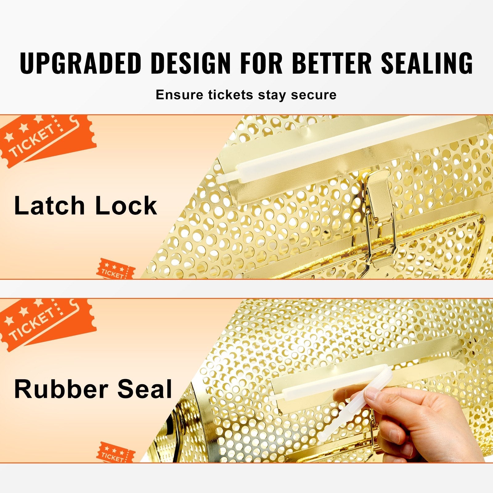 VEVOR Raffle Drum, 11.6 x Ø7.48 inch Brass Plated Raffle Ticket Spinning Cage, Holds 2500 Tickets or 100 Ping Pong Balls, Metal Lottery Spinning Drawing with Wooden Turning Handle, for Bingo Ballot Pa 