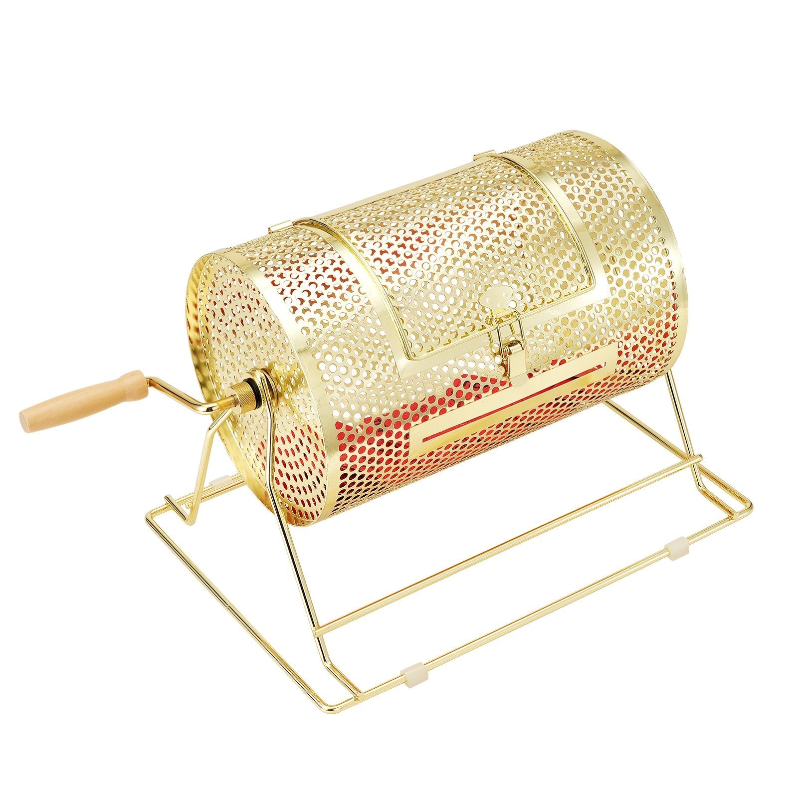VEVOR Raffle Drum, 11.6 x Ø7.48 inch Brass Plated Raffle Ticket Spinning Cage, Holds 2500 Tickets or 100 Ping Pong Balls, Metal Lottery Spinning Drawing with Wooden Turning Handle, for Bingo Ballot Pa 
