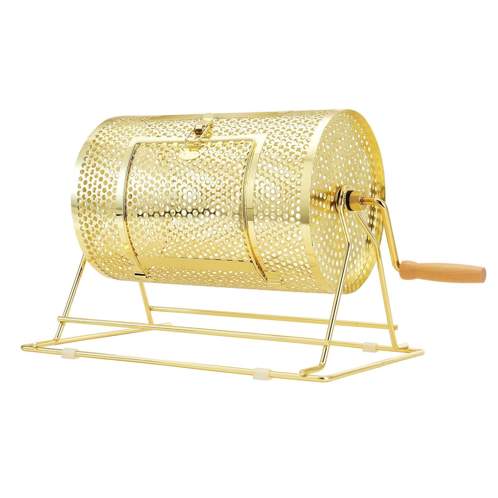 VEVOR Raffle Drum, 11.6 x Ø7.48 inch Brass Plated Raffle Ticket Spinning Cage, Holds 2500 Tickets or 100 Ping Pong Balls, Metal Lottery Spinning Drawing with Wooden Turning Handle, for Bingo Ballot Pa 