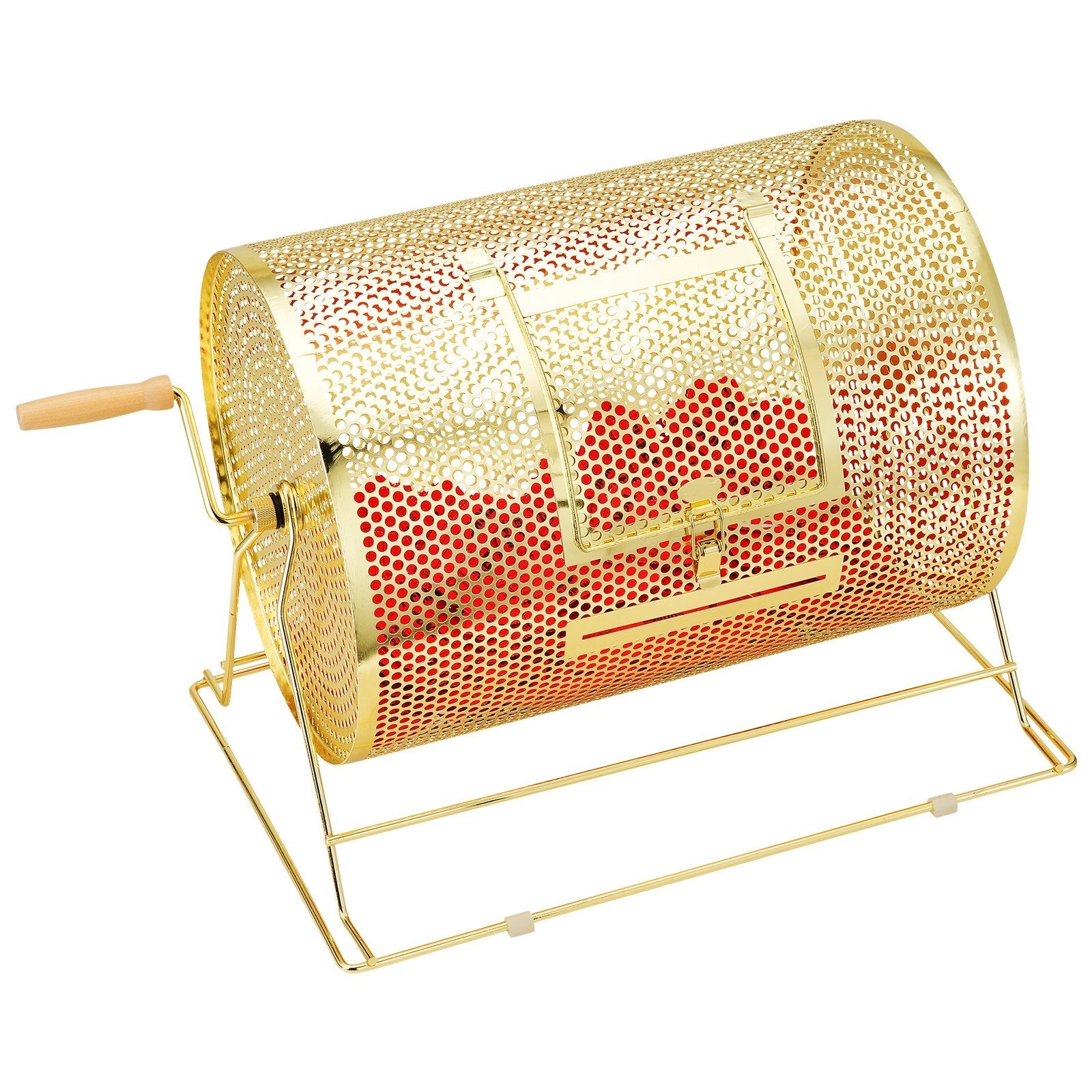 VEVOR Raffle Drum, 16.1 x Ø12 inch Brass Plated Raffle Ticket Spinning Cage, Holds 5000 Tickets or 200 Ping Pong Balls, Metal Lottery Spinning Drawing with Wooden Turning Handle, for Bingo Ballot Part 