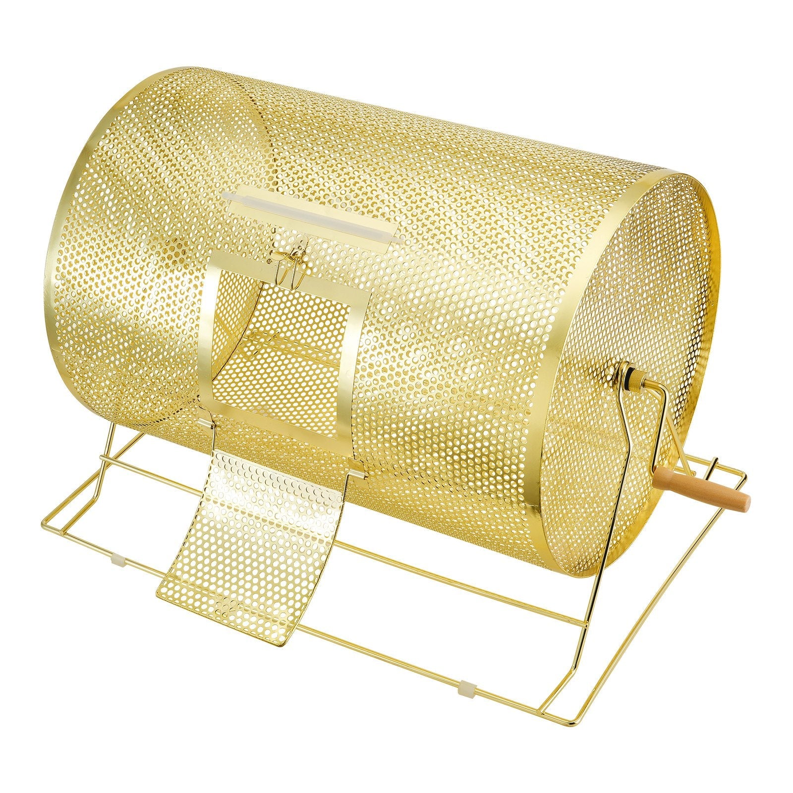 VEVOR Raffle Drum, 14.8 x Ø21.26 inch Brass Plated Raffle Ticket Spinning Cage, Holds 10000 Tickets or 300 Ping Pong Balls, Metal Lottery Spinning Drawing with Wooden Turning Handle, for Bingo Ballot 
