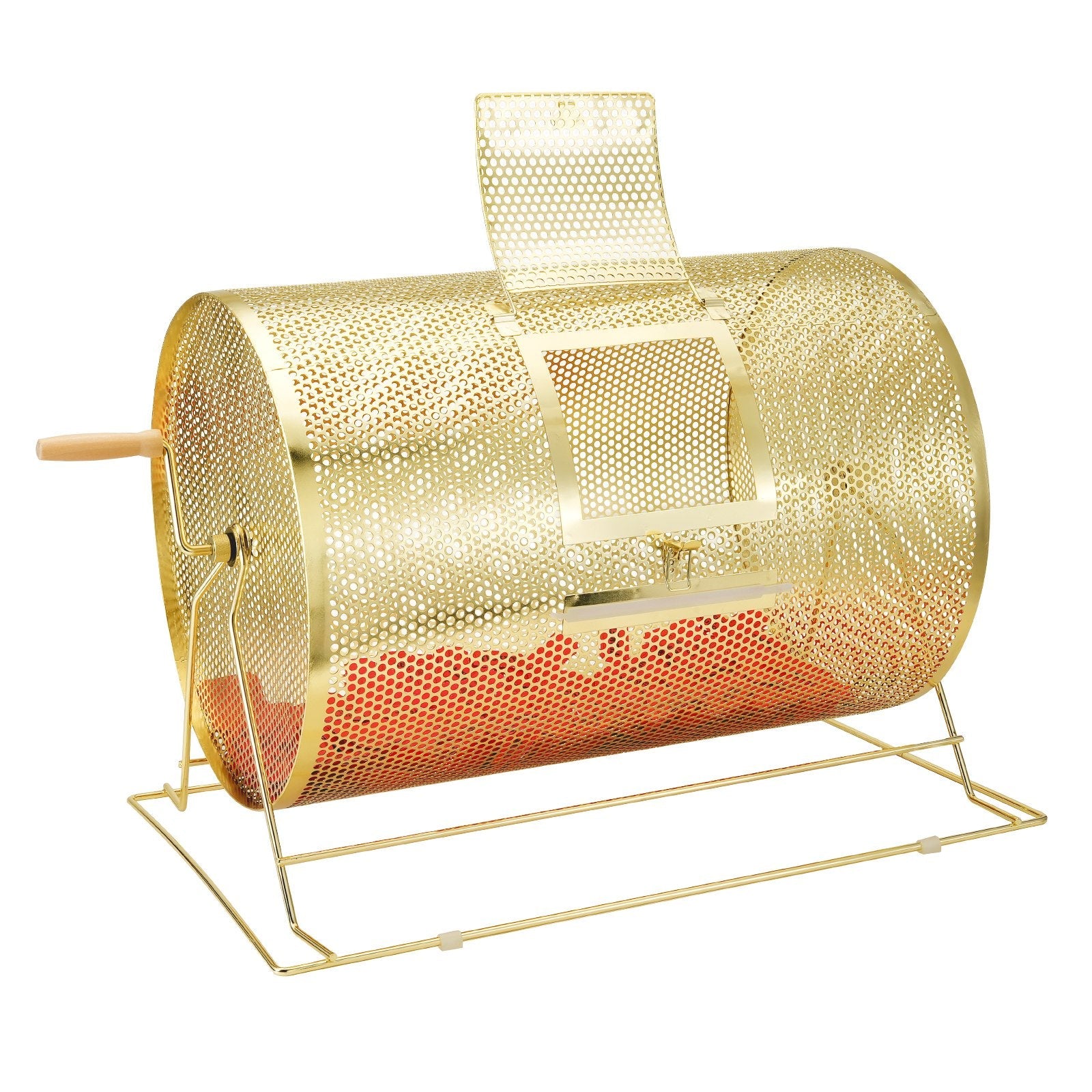 VEVOR Raffle Drum, 14.8 x Ø21.26 inch Brass Plated Raffle Ticket Spinning Cage, Holds 10000 Tickets or 300 Ping Pong Balls, Metal Lottery Spinning Drawing with Wooden Turning Handle, for Bingo Ballot 