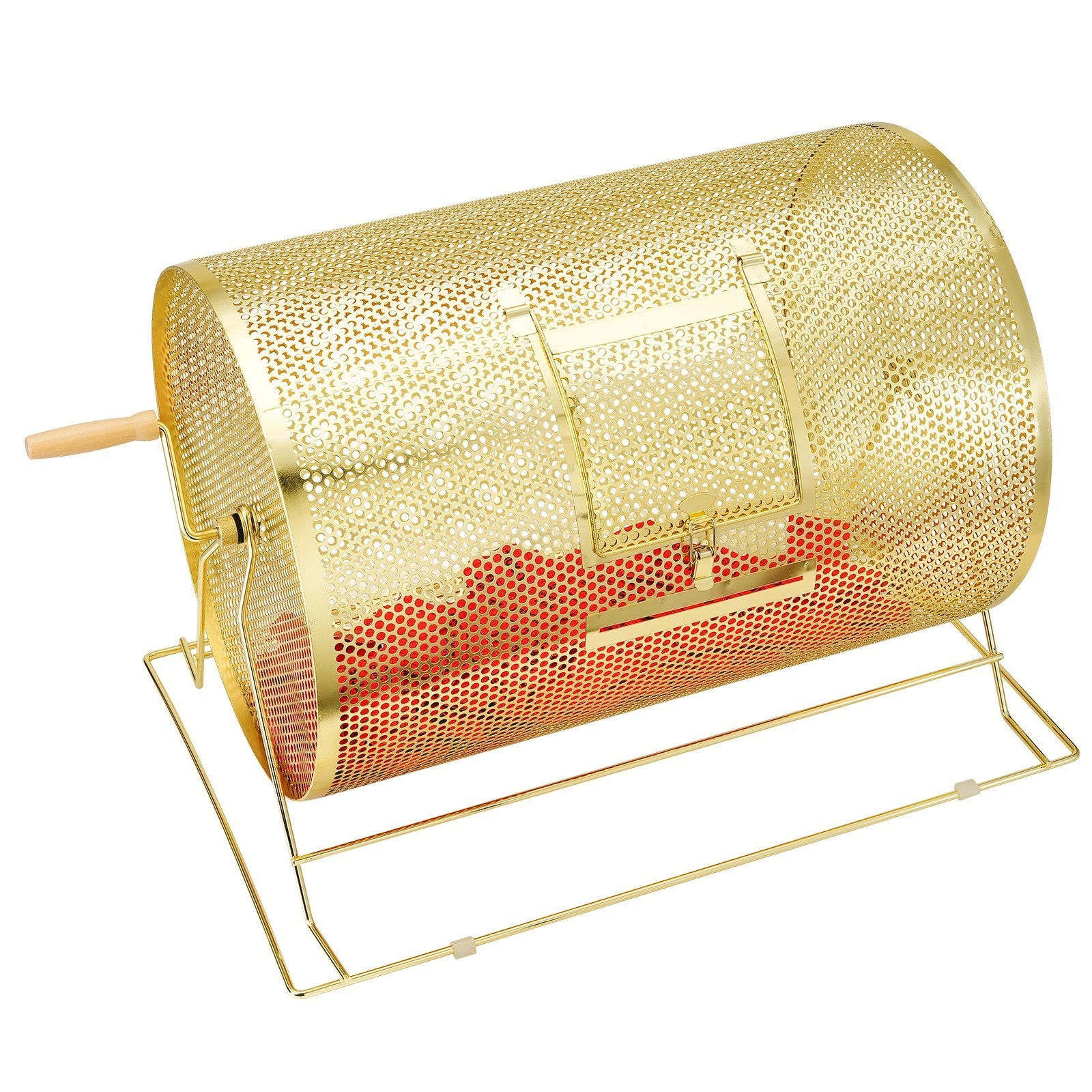 VEVOR Raffle Drum, 14.8 x Ø21.26 inch Brass Plated Raffle Ticket Spinning Cage, Holds 10000 Tickets or 300 Ping Pong Balls, Metal Lottery Spinning Drawing with Wooden Turning Handle, for Bingo Ballot 