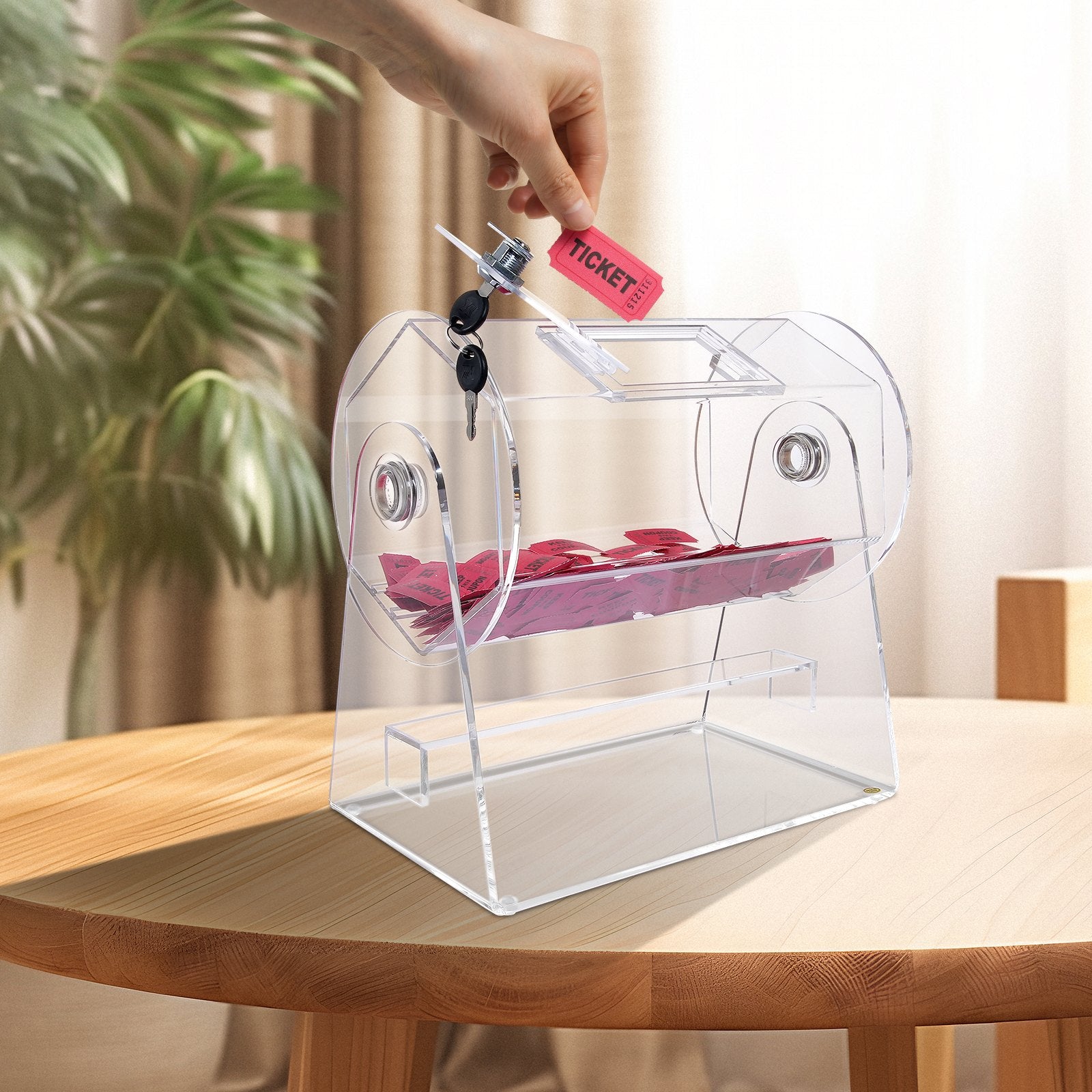 VEVOR Acrylic Raffle Drum, Holds 2500 Tickets or 100 Raffle Balls, Professional Raffle Ticket Spinning Cage with 2 Keys, Transparent Lottery Spinning Drawing, Raffle Ticket Box for Lottery Games Bingo 