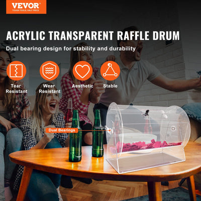 VEVOR Acrylic Raffle Drum, Holds 10000 Tickets or 300 Raffle Balls, Professional Raffle Ticket Spinning Cage with 2 Keys, Transparent Lottery Spinning Drawing, Raffle Ticket Box for Lottery Games Bing 