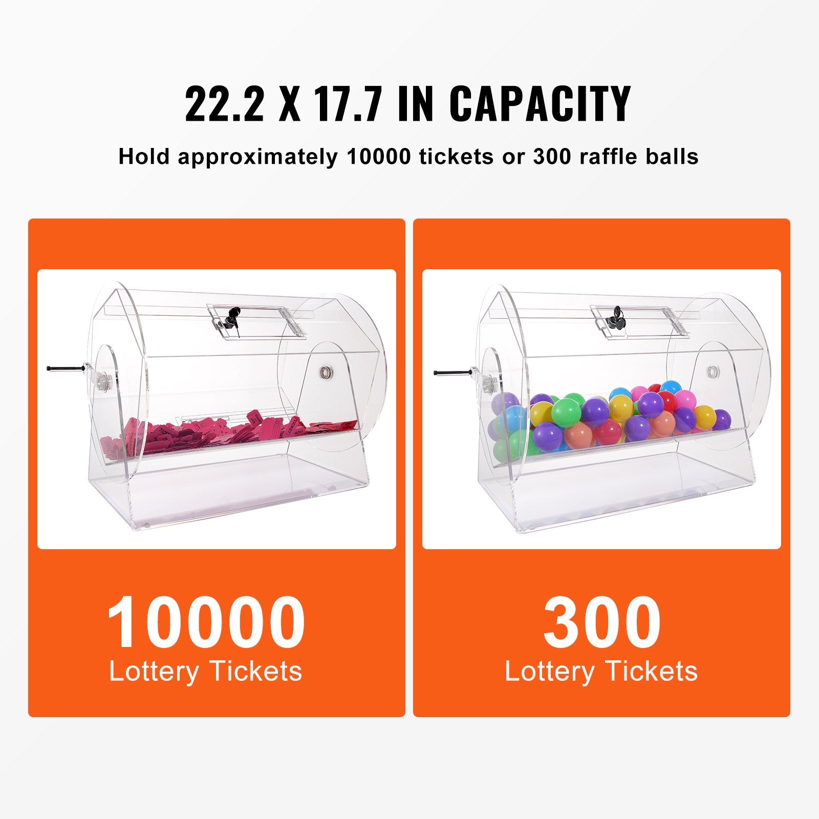 VEVOR Acrylic Raffle Drum, Holds 10000 Tickets or 300 Raffle Balls, Professional Raffle Ticket Spinning Cage with 2 Keys, Transparent Lottery Spinning Drawing, Raffle Ticket Box for Lottery Games Bing 