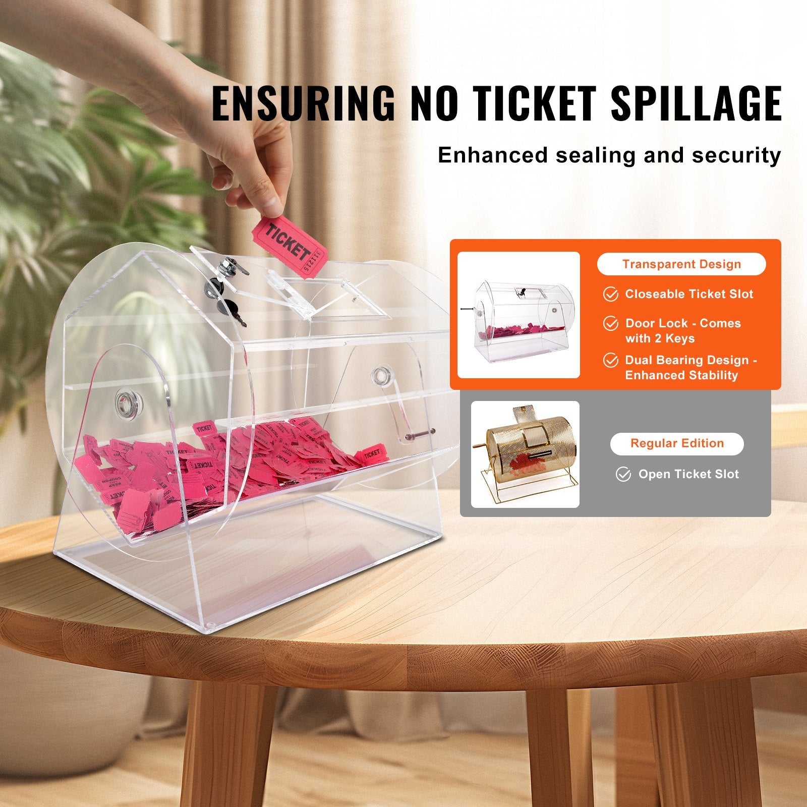VEVOR Acrylic Raffle Drum, Holds 10000 Tickets or 300 Raffle Balls, Professional Raffle Ticket Spinning Cage with 2 Keys, Transparent Lottery Spinning Drawing, Raffle Ticket Box for Lottery Games Bing 