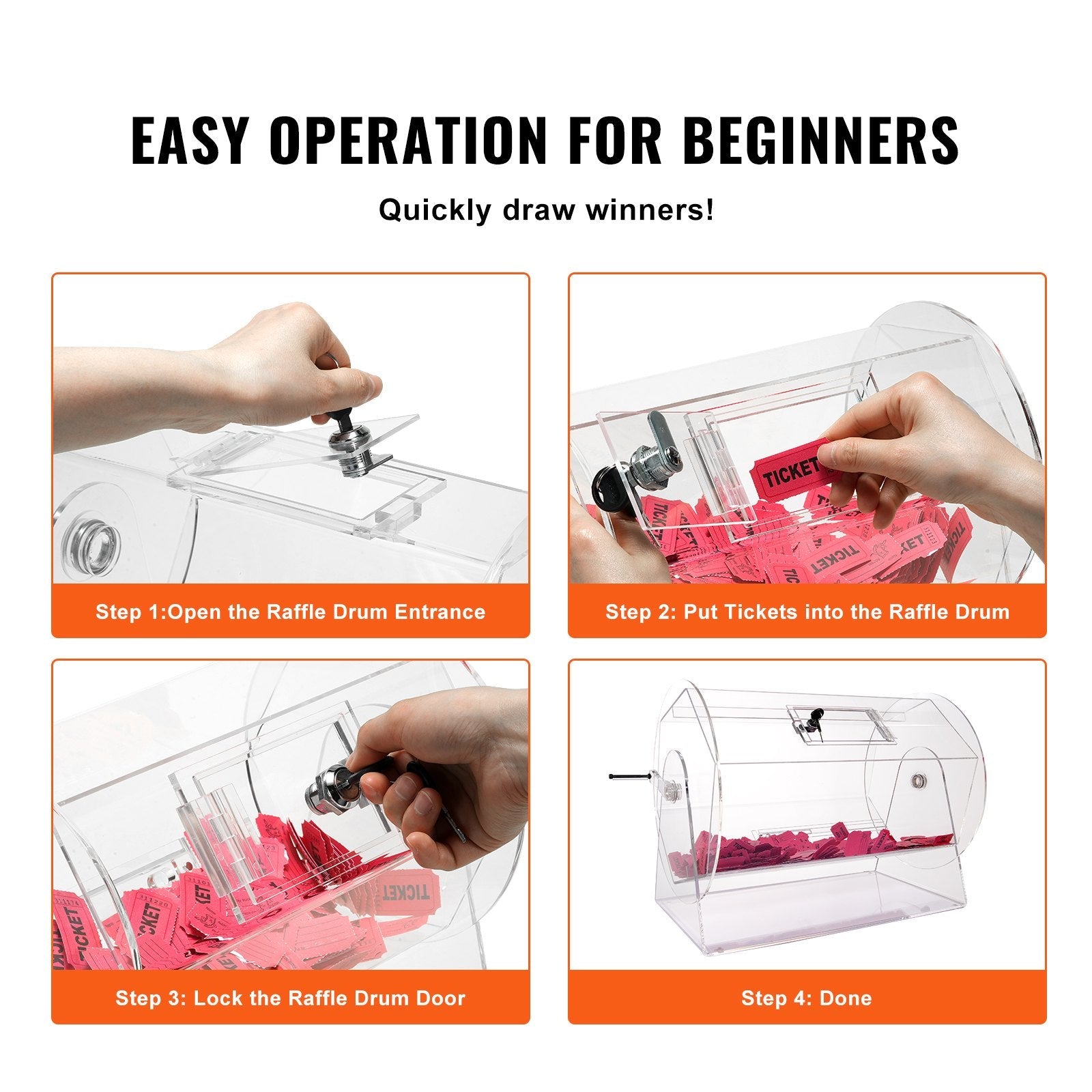 VEVOR Acrylic Raffle Drum, Holds 10000 Tickets or 300 Raffle Balls, Professional Raffle Ticket Spinning Cage with 2 Keys, Transparent Lottery Spinning Drawing, Raffle Ticket Box for Lottery Games Bing 
