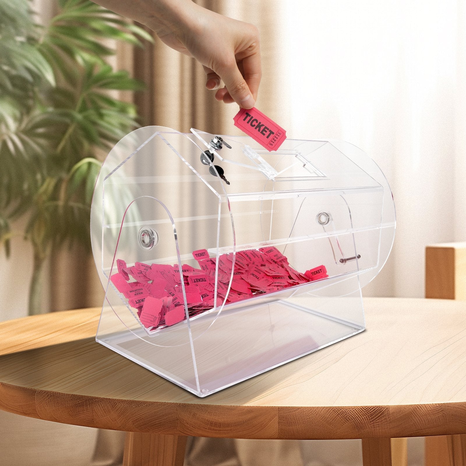 VEVOR Acrylic Raffle Drum, Holds 10000 Tickets or 300 Raffle Balls, Professional Raffle Ticket Spinning Cage with 2 Keys, Transparent Lottery Spinning Drawing, Raffle Ticket Box for Lottery Games Bing 