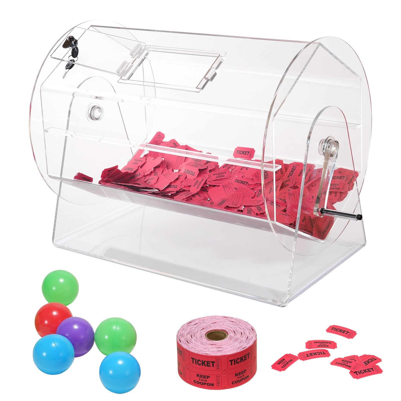 VEVOR Acrylic Raffle Drum, Holds 10000 Tickets or 300 Raffle Balls, Professional Raffle Ticket Spinning Cage with 2 Keys, Transparent Lottery Spinning Drawing, Raffle Ticket Box for Lottery Games Bing 